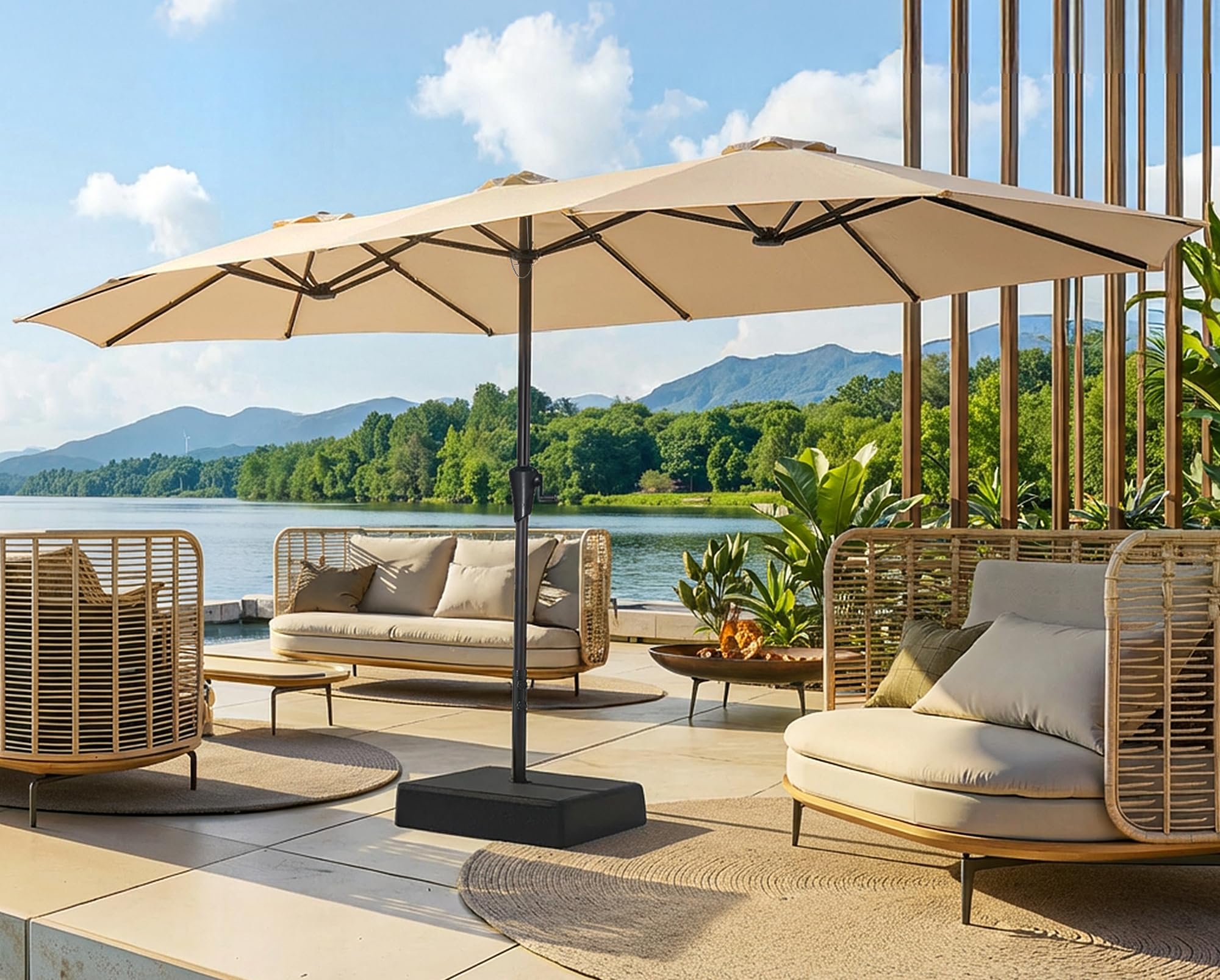 SUPERJARE 13FT Outdoor Patio Umbrella with Base Included, Double Sided Pool Umbrellas with Fade Resistant Canopy, Large Table Umbrella for Deck, Market, Backyard - Beige