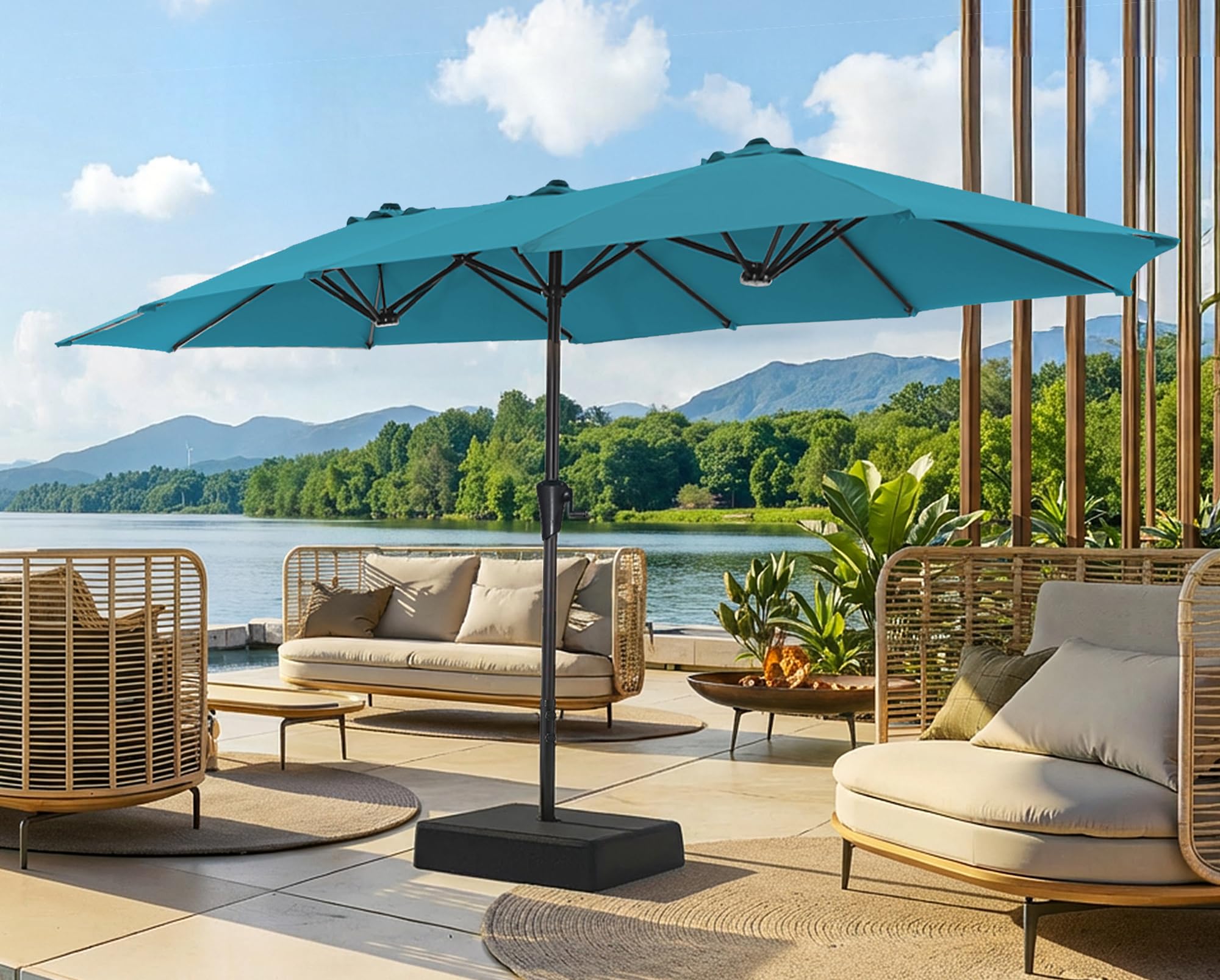 SUPERJARE 13FT Outdoor Patio Umbrella with Base Included, Double Sided Pool Umbrellas with Fade Resistant Canopy, Large Table Umbrella for Deck, Market, Backyard - Beige