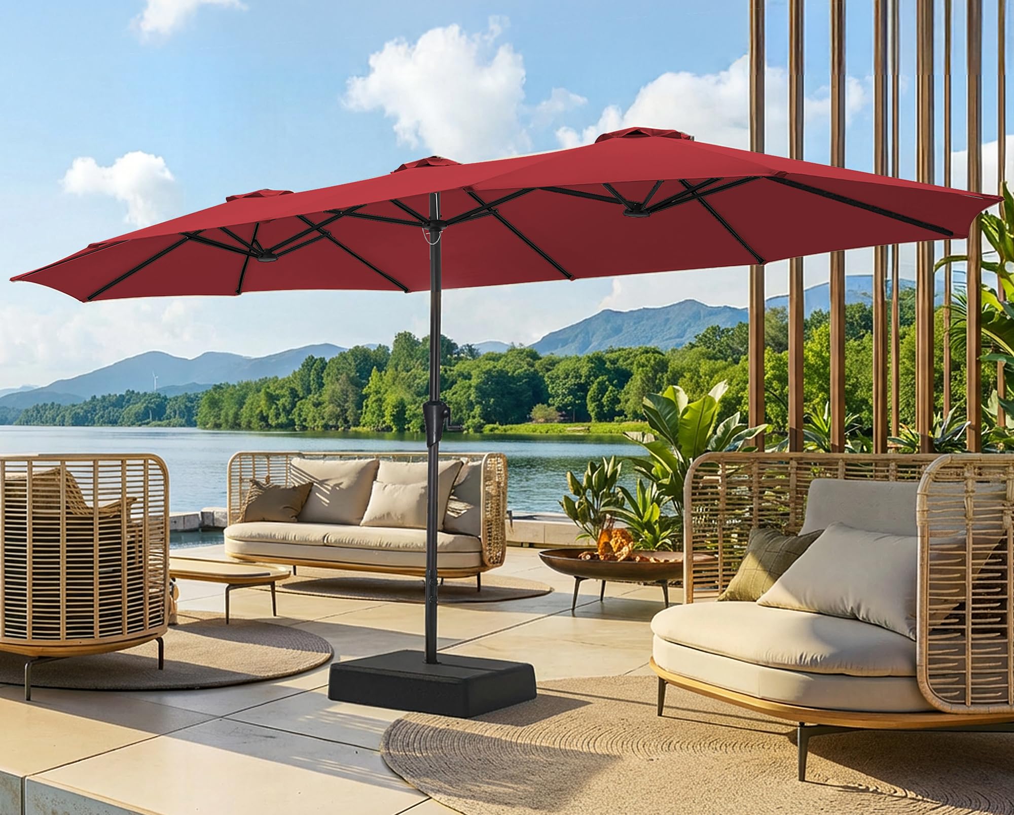 SUPERJARE 13FT Outdoor Patio Umbrella with Base Included, Double Sided Pool Umbrellas with Fade Resistant Canopy, Large Table Umbrella for Deck, Market, Backyard - Beige