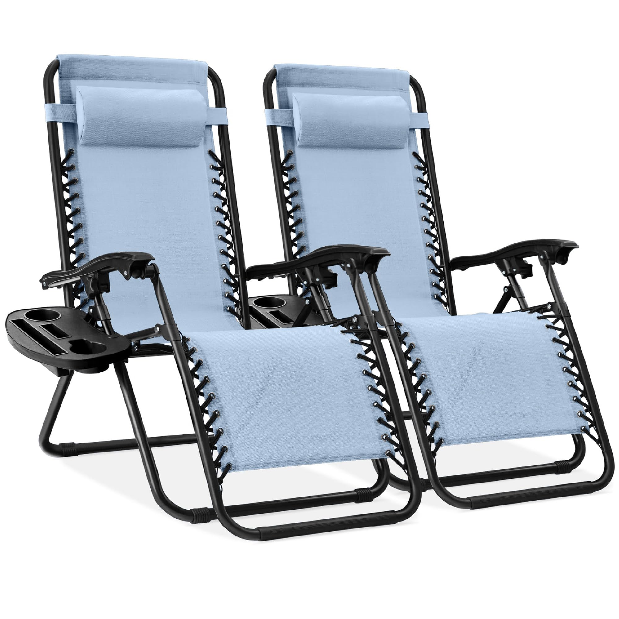 Best Choice Products Set of 2 Adjustable Steel Mesh Zero Gravity Lounge Chair Recliners w/Pillows and Cup Holder Trays - Gray