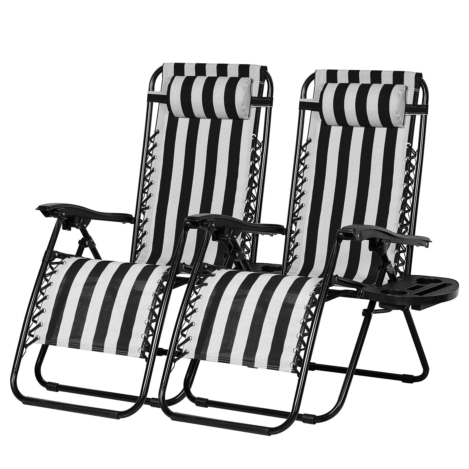 Nazhura Set of 2 Relaxing Recliners Patio Chairs Adjustable Steel Mesh Zero Gravity Lounge Chair Beach Chairs with Pillow and Cup Holder (Blue)
