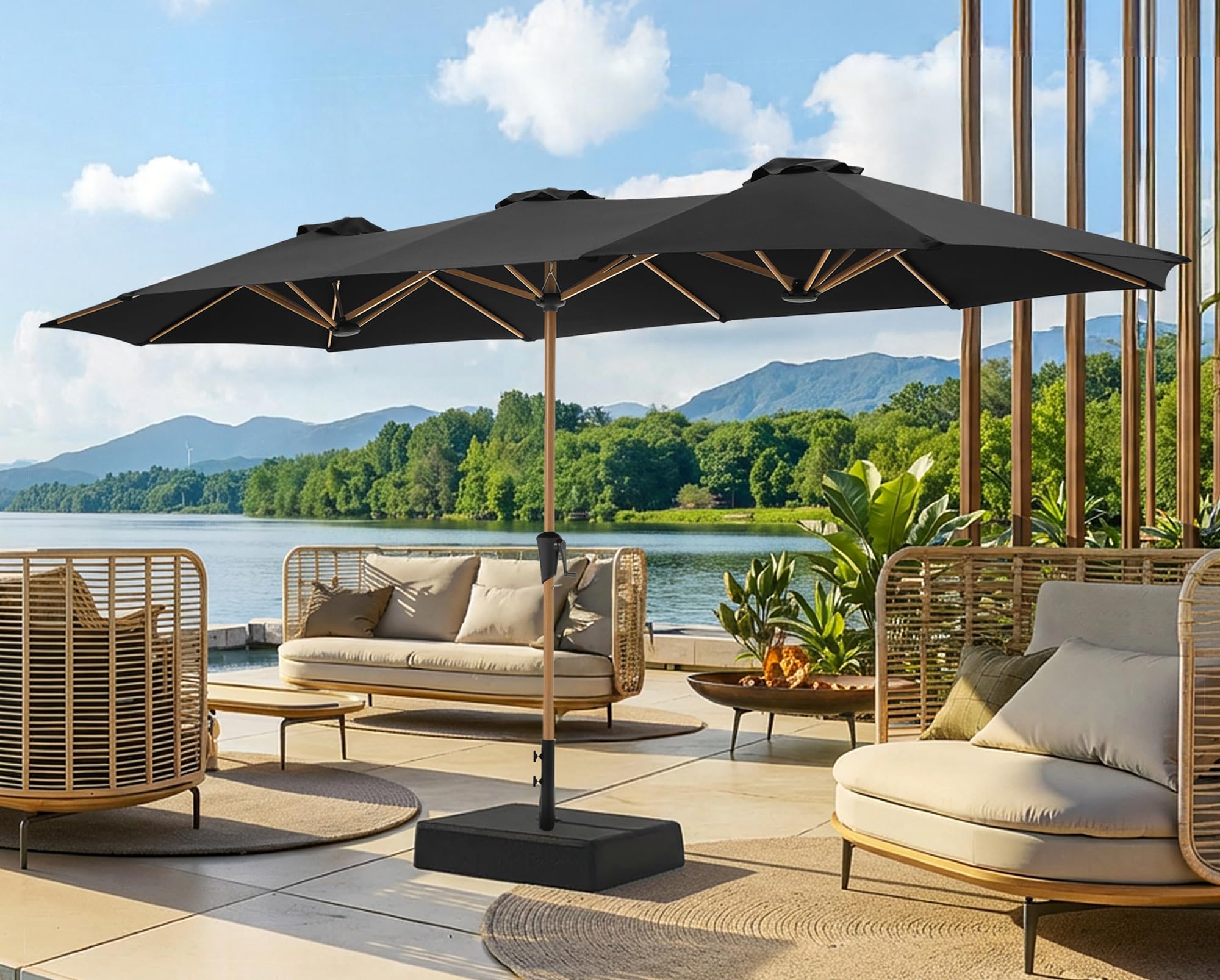 SUPERJARE 13FT Outdoor Patio Umbrella with Base Included, Double Sided Pool Umbrellas with Fade Resistant Canopy, Large Table Umbrella for Deck, Market, Backyard - Beige