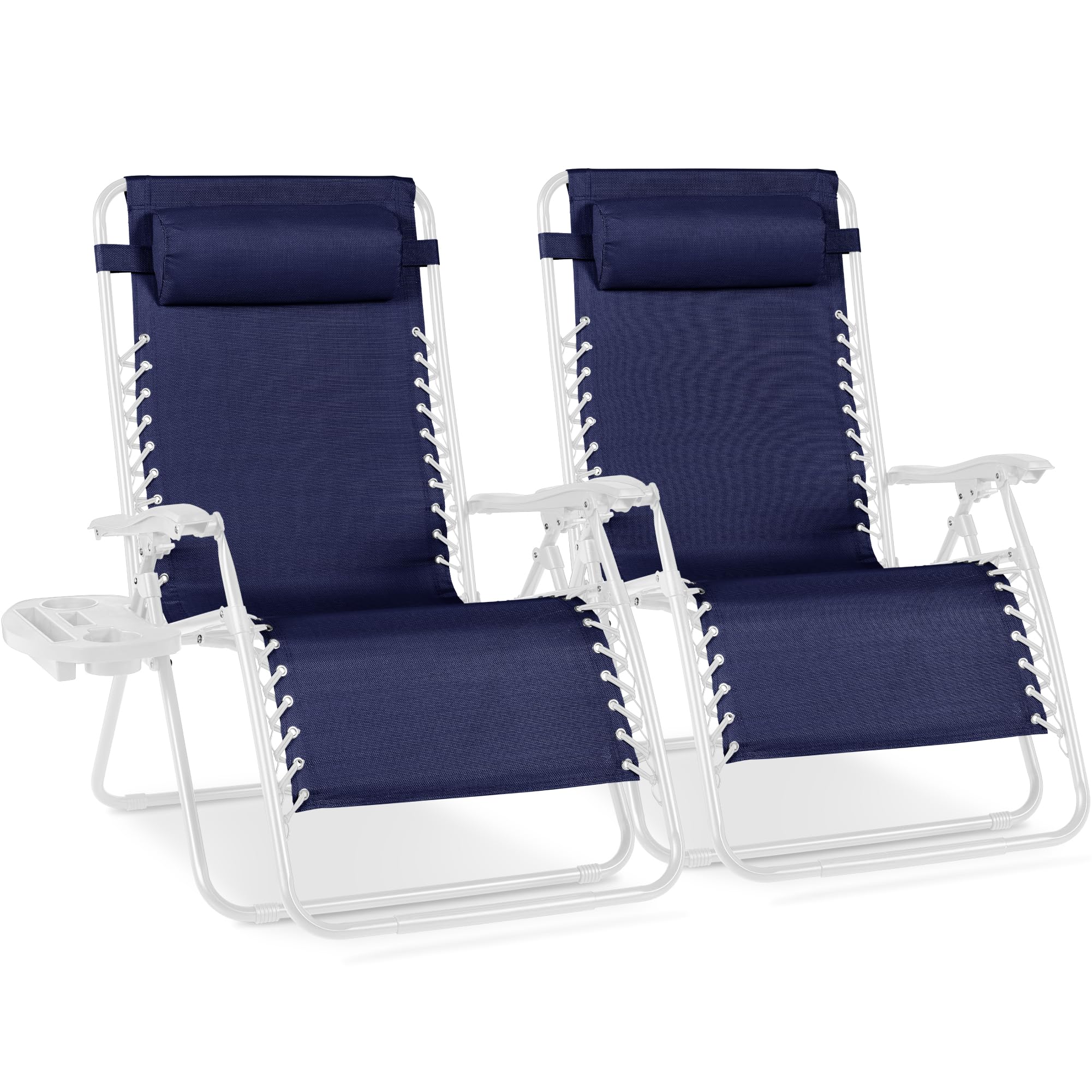 Best Choice Products Set of 2 Adjustable Steel Mesh Zero Gravity Lounge Chair Recliners w/Pillows and Cup Holder Trays - Gray