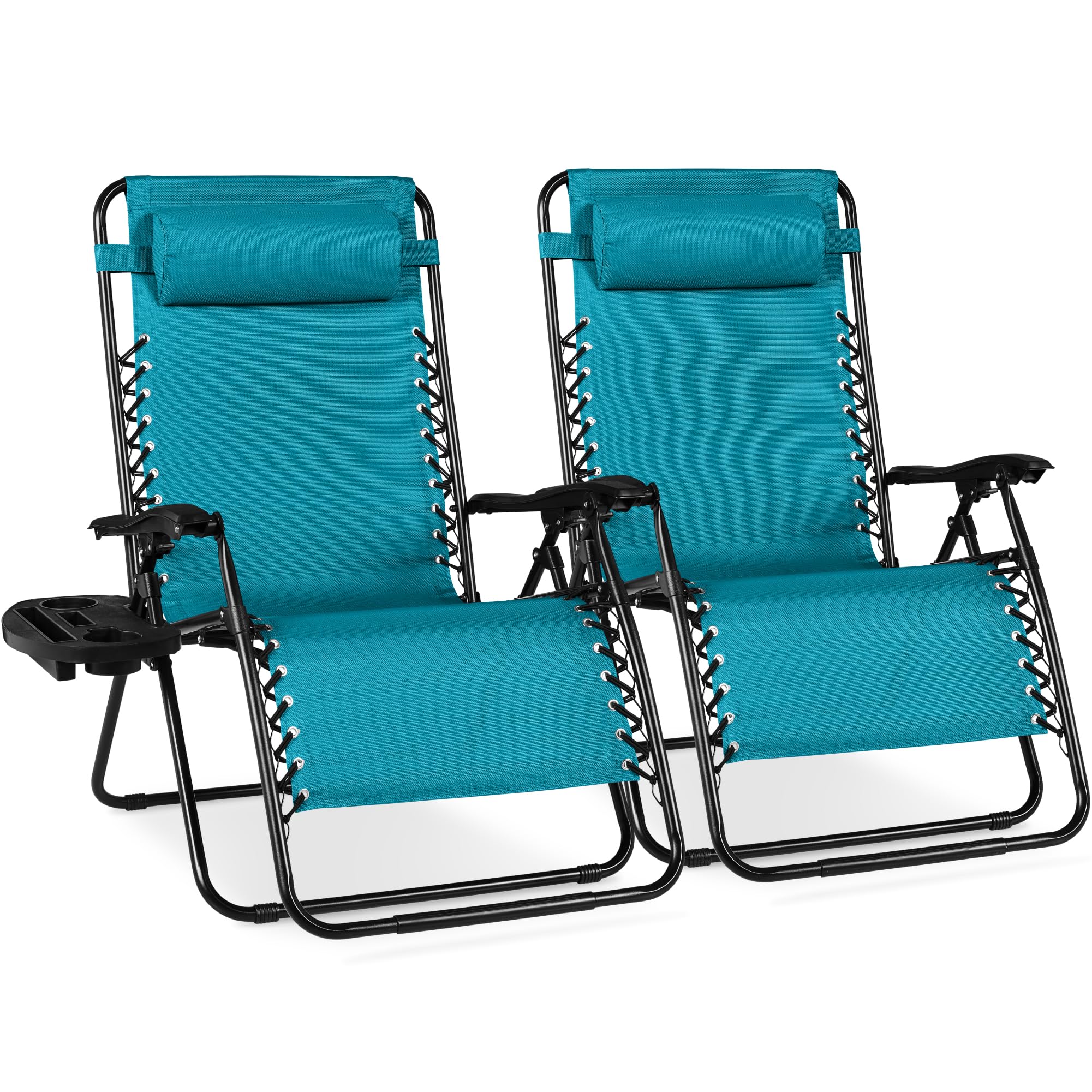Best Choice Products Set of 2 Adjustable Steel Mesh Zero Gravity Lounge Chair Recliners w/Pillows and Cup Holder Trays - Gray