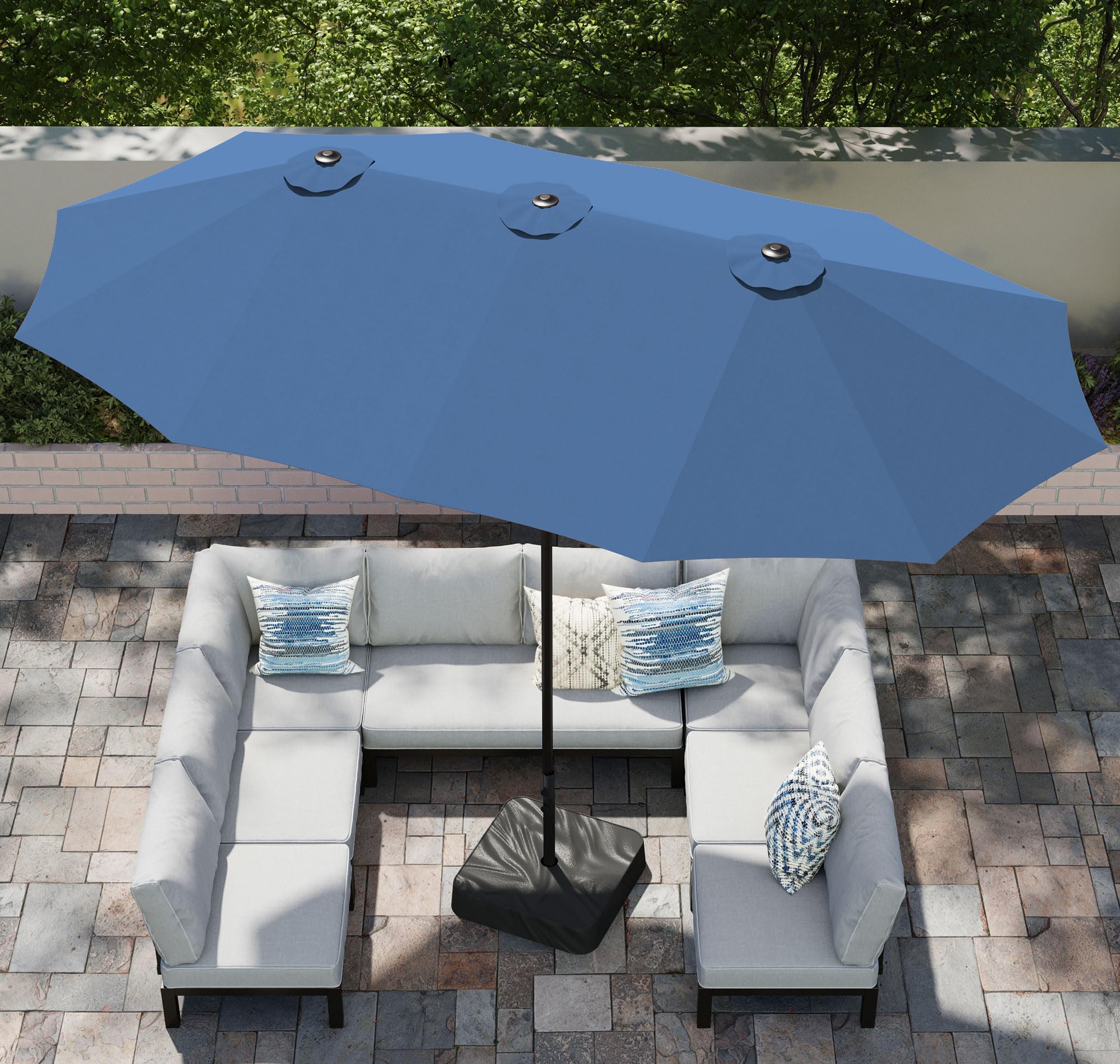 PHI VILLA 15ft Large Patio Umbrellas with Base Included, Outdoor Double-Sided Rectangle Big Market Umbrella with Stand, Outside Umbrellas for Poolside Lawn Backyard, Beige