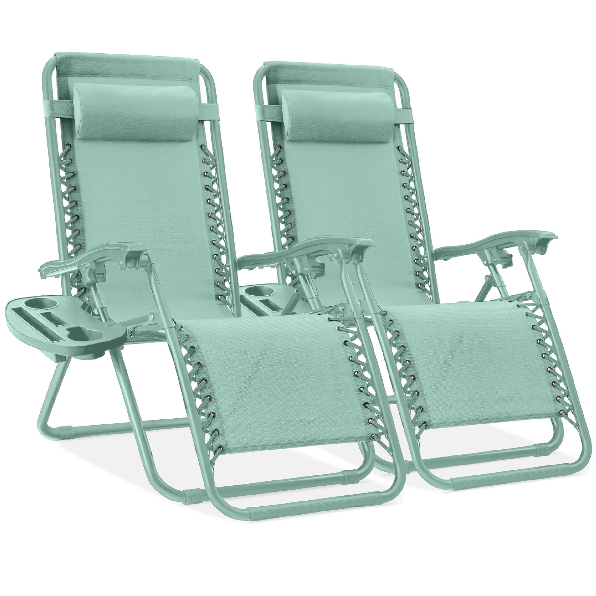 Best Choice Products Set of 2 Adjustable Steel Mesh Zero Gravity Lounge Chair Recliners w/Pillows and Cup Holder Trays - Gray