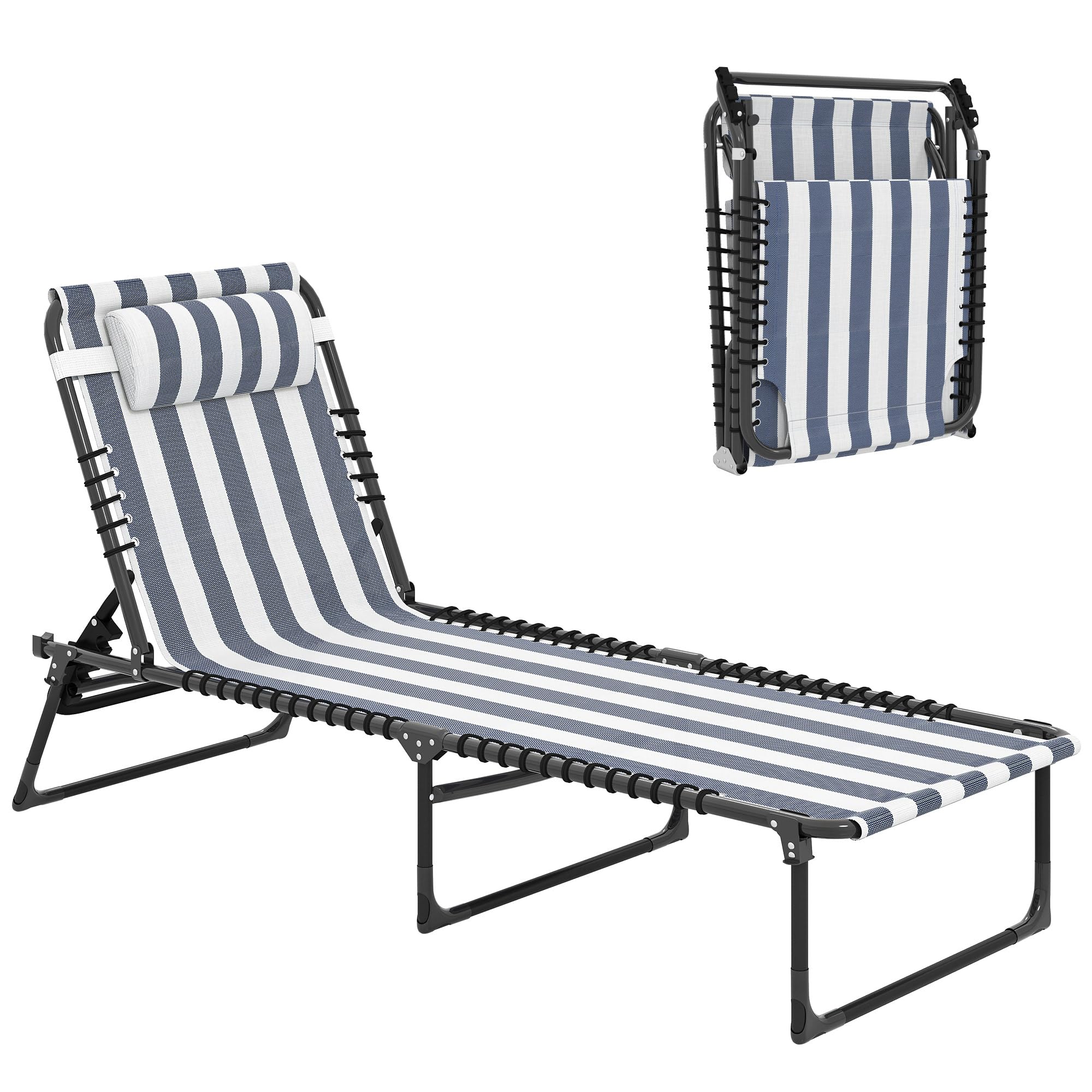 Outsunny Folding Chaise Lounge Chair, Patio Sun Tanning Chair, Outdoor Chaise Lounger with 4-Position Reclining Back, Breathable Mesh Seat for Beach, Poolside, Yard, Rainbow Striped