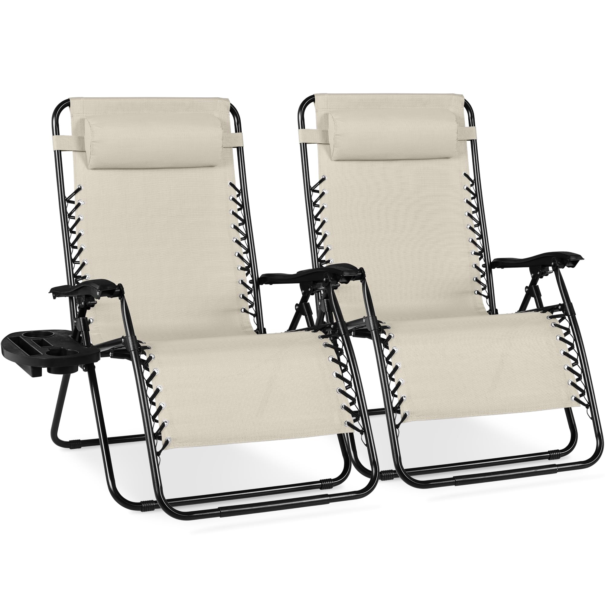 Best Choice Products Set of 2 Adjustable Steel Mesh Zero Gravity Lounge Chair Recliners w/Pillows and Cup Holder Trays - Gray