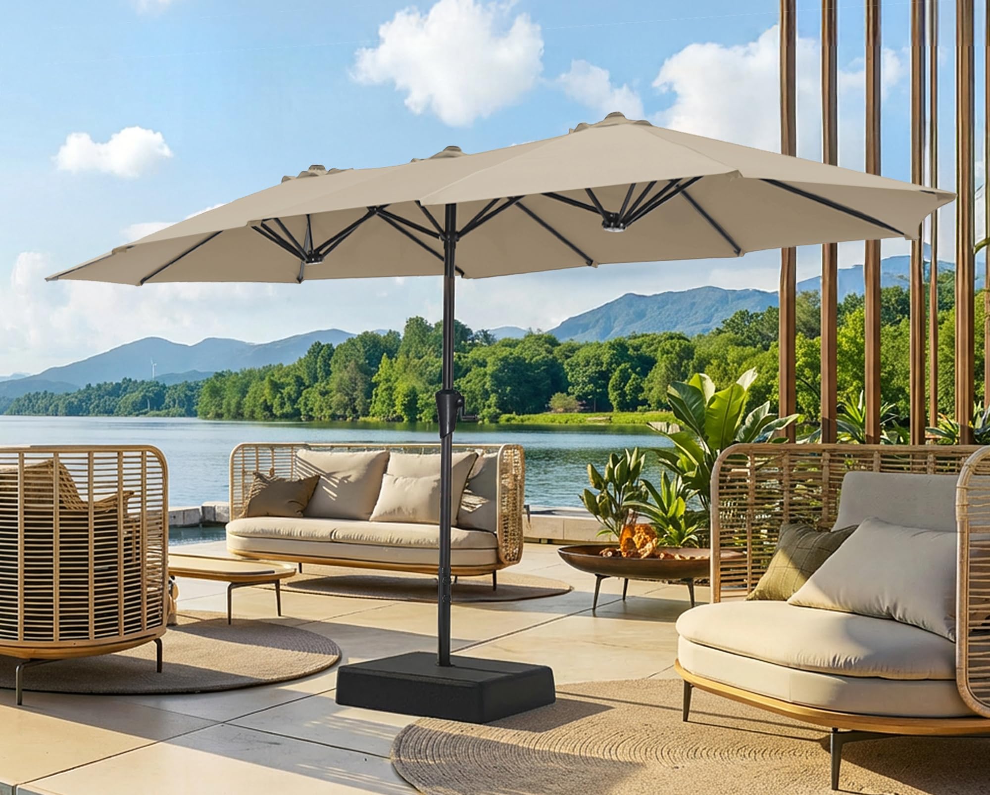 SUPERJARE 13FT Outdoor Patio Umbrella with Base Included, Double Sided Pool Umbrellas with Fade Resistant Canopy, Large Table Umbrella for Deck, Market, Backyard - Beige