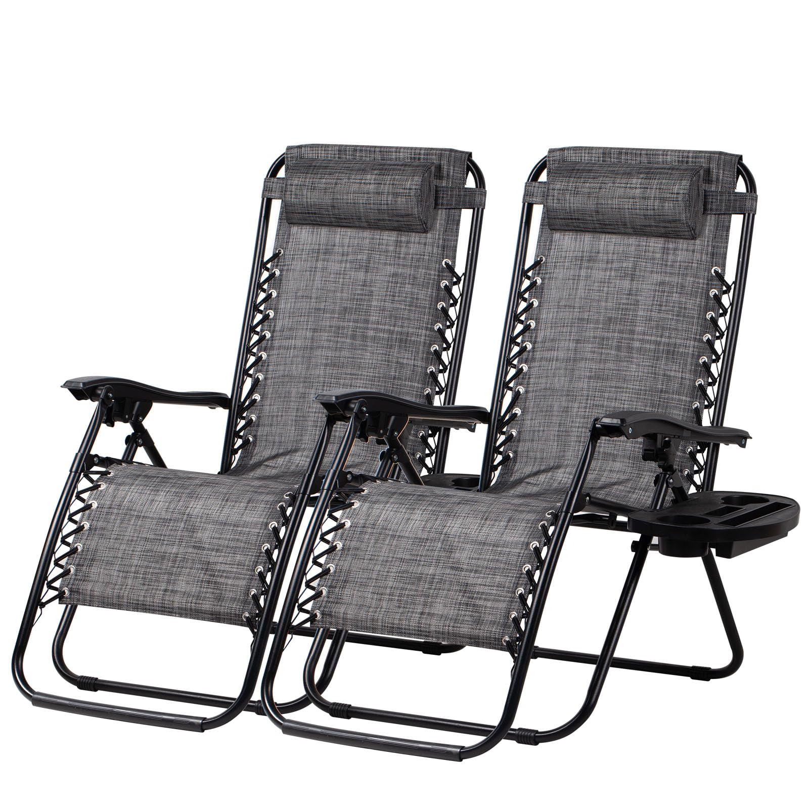 Nazhura Set of 2 Relaxing Recliners Patio Chairs Adjustable Steel Mesh Zero Gravity Lounge Chair Beach Chairs with Pillow and Cup Holder (Blue)