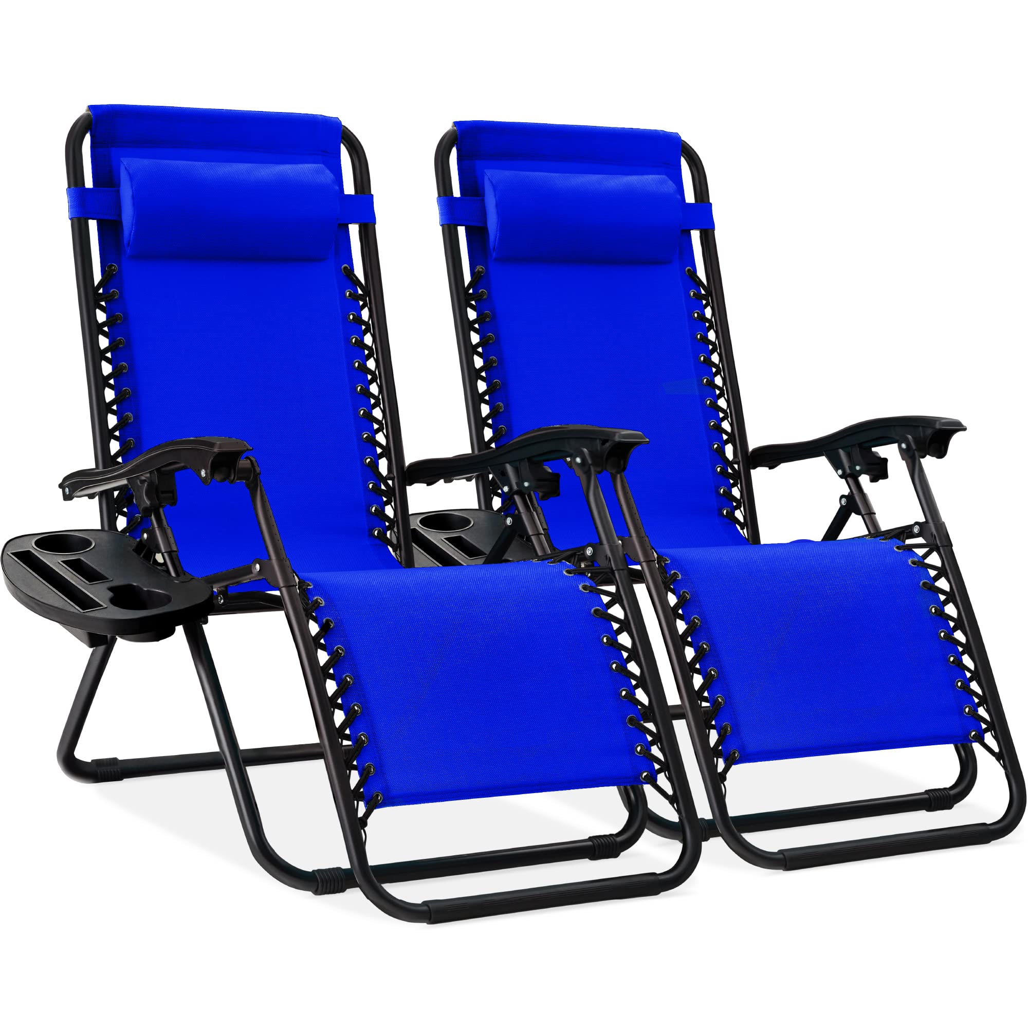 Best Choice Products Set of 2 Adjustable Steel Mesh Zero Gravity Lounge Chair Recliners w/Pillows and Cup Holder Trays - Gray