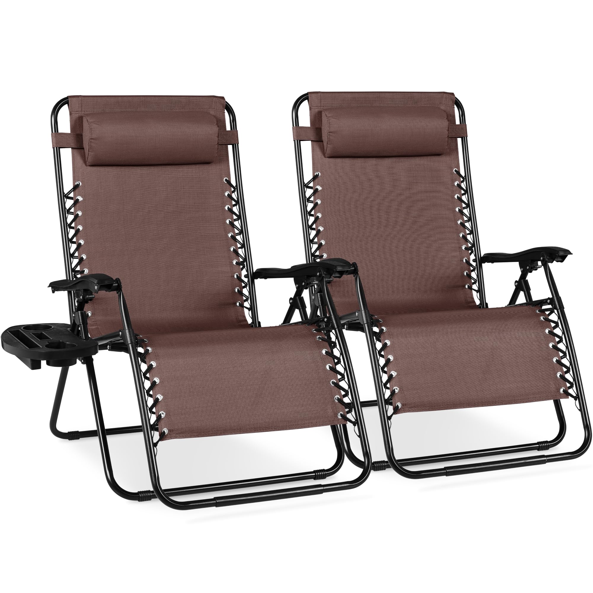 Best Choice Products Set of 2 Adjustable Steel Mesh Zero Gravity Lounge Chair Recliners w/Pillows and Cup Holder Trays - Gray