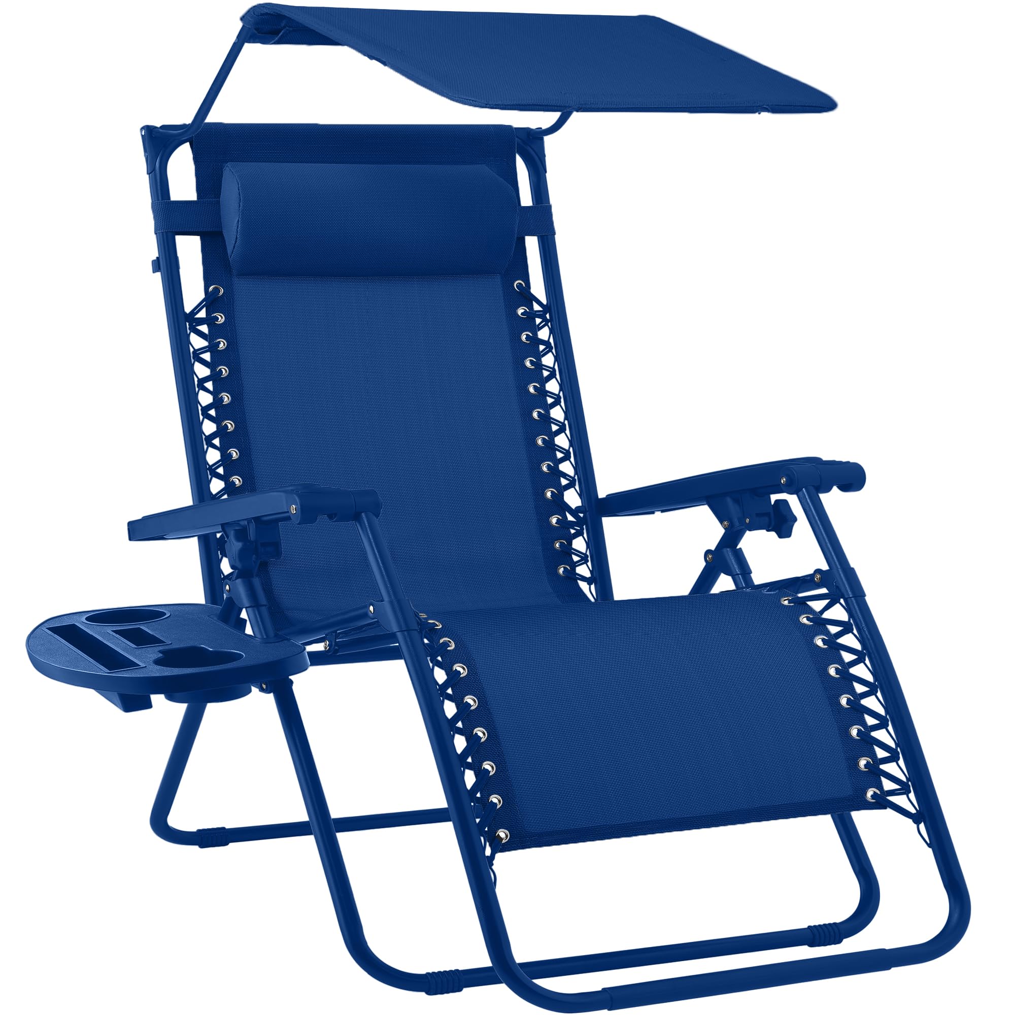 Best Choice Products Folding Zero Gravity Outdoor Recliner Patio Lounge Chair w/Adjustable Canopy Shade, Headrest, Side Accessory Tray, Textilene Mesh - Beige