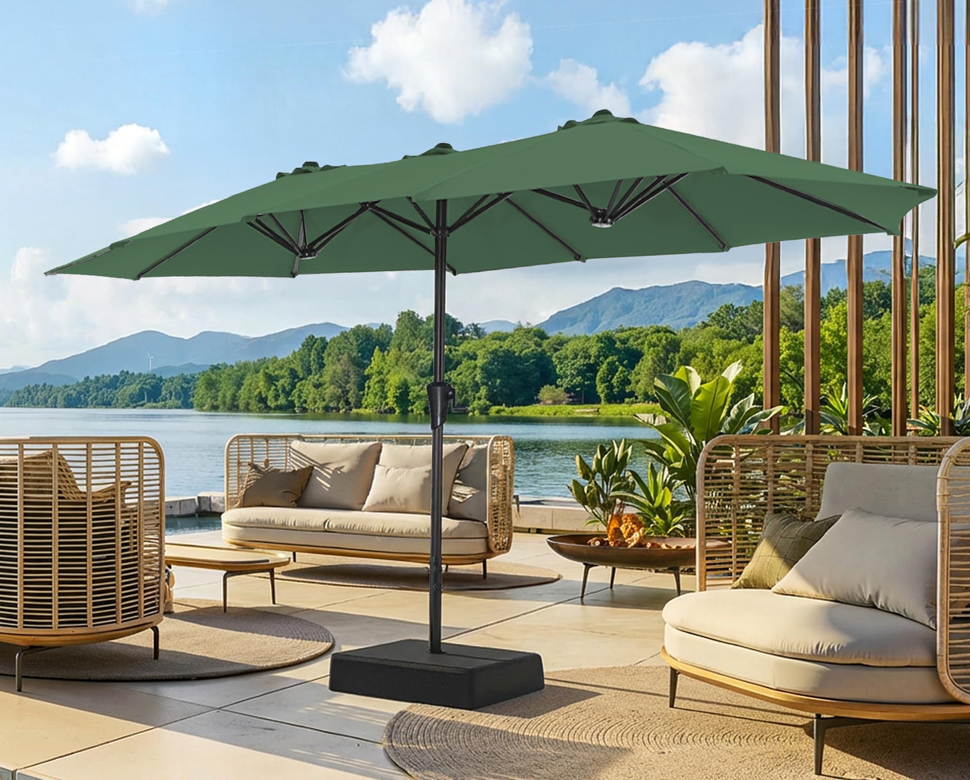 SUPERJARE 13FT Outdoor Patio Umbrella with Base Included, Double Sided Pool Umbrellas with Fade Resistant Canopy, Large Table Umbrella for Deck, Market, Backyard - Beige