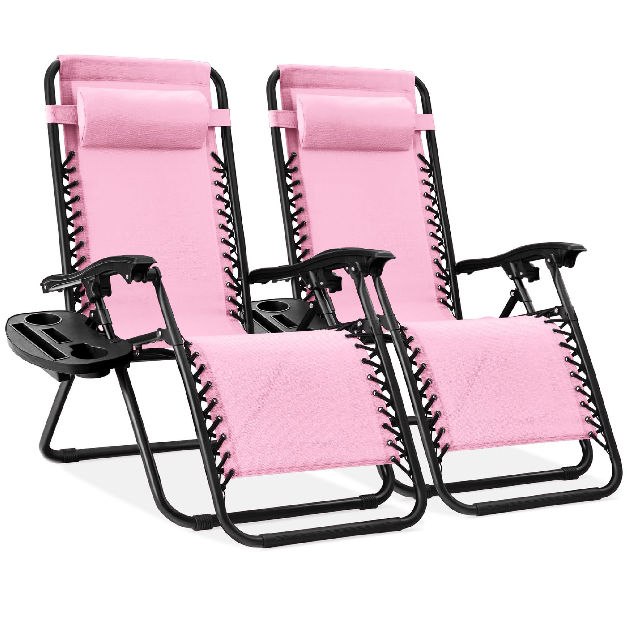 Best Choice Products Set of 2 Adjustable Steel Mesh Zero Gravity Lounge Chair Recliners w/Pillows and Cup Holder Trays - Gray