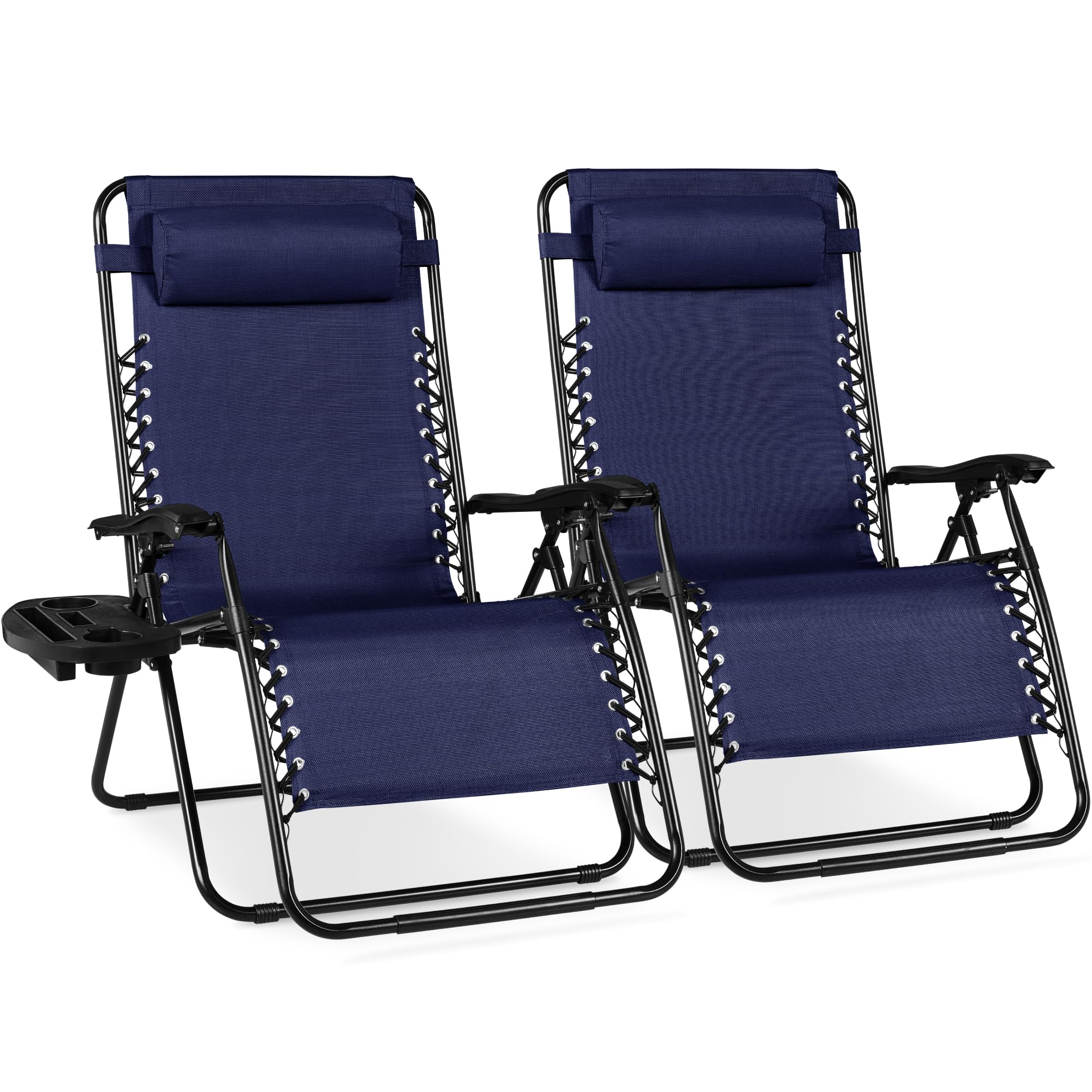 Best Choice Products Set of 2 Adjustable Steel Mesh Zero Gravity Lounge Chair Recliners w/Pillows and Cup Holder Trays - Gray