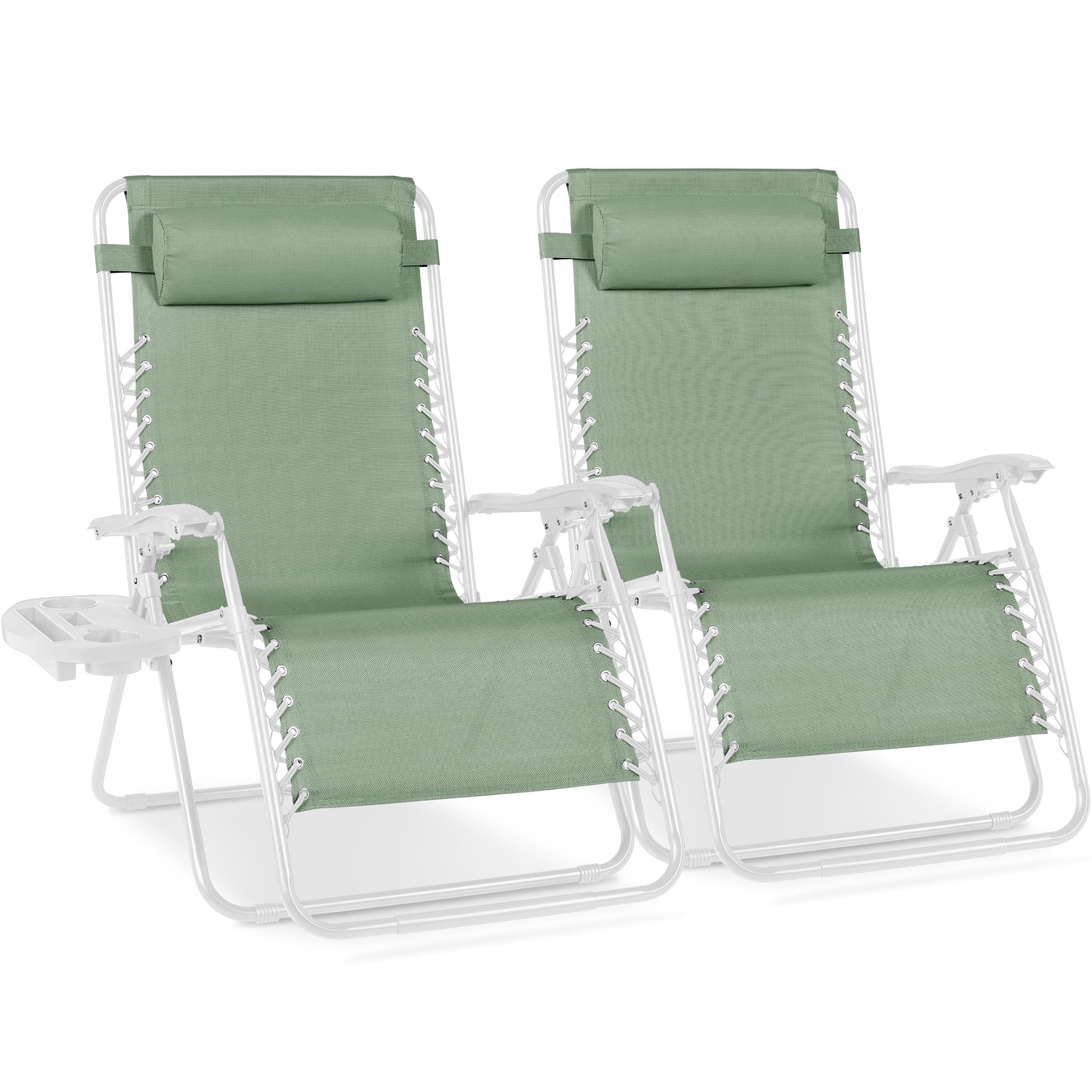 Best Choice Products Set of 2 Adjustable Steel Mesh Zero Gravity Lounge Chair Recliners w/Pillows and Cup Holder Trays - Black