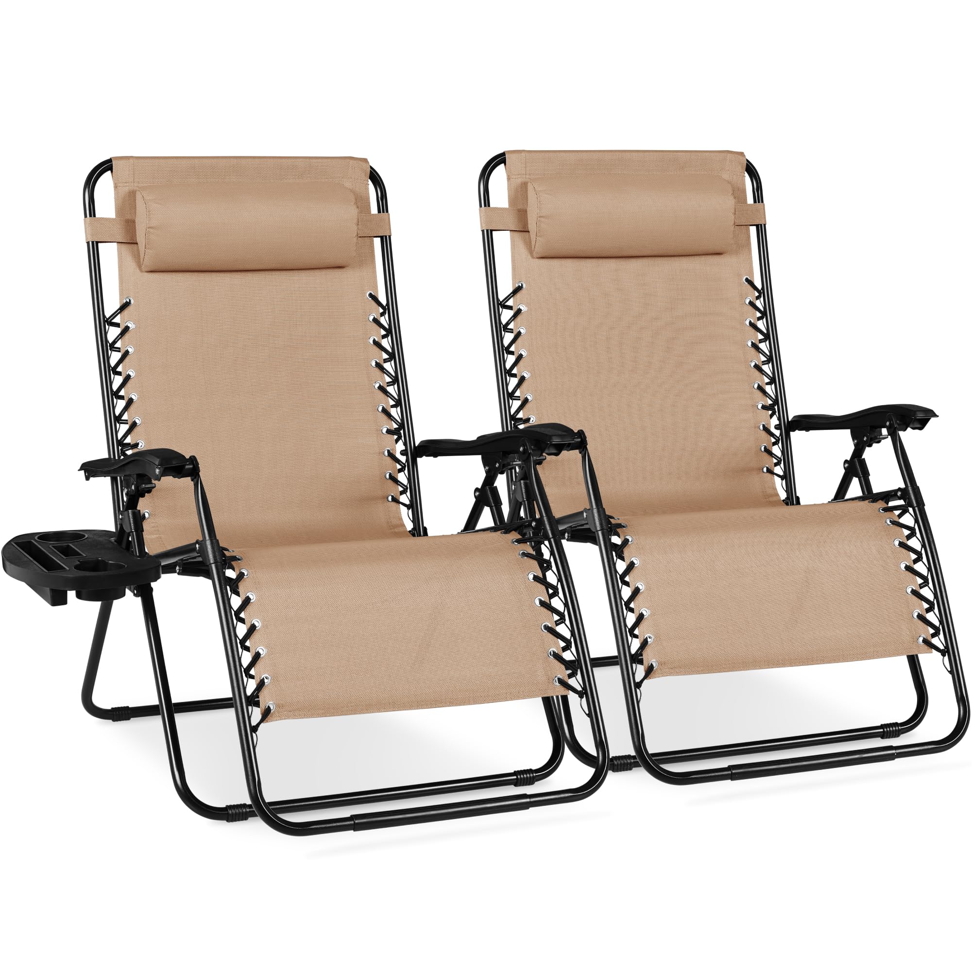Best Choice Products Set of 2 Adjustable Steel Mesh Zero Gravity Lounge Chair Recliners w/Pillows and Cup Holder Trays - Gray