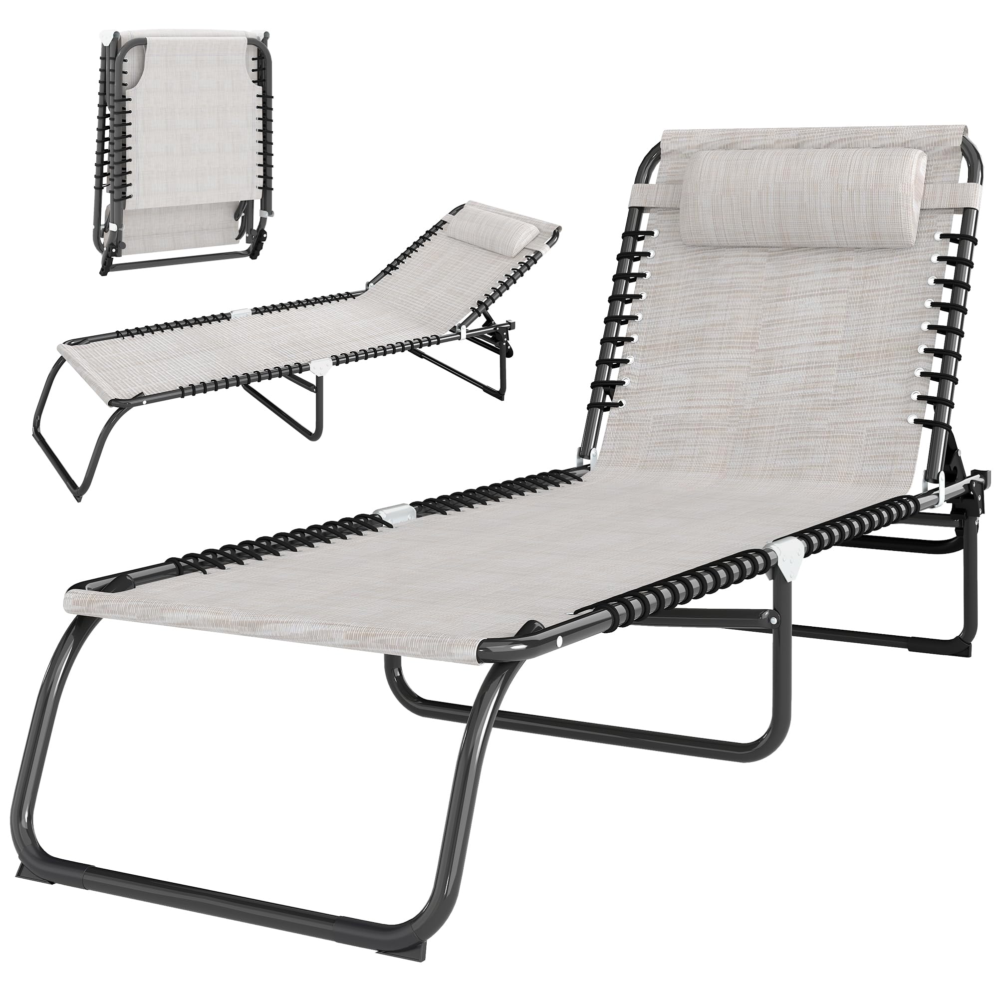 Outsunny Folding Chaise Lounge Chair, Patio Sun Tanning Chair, Outdoor Chaise Lounger with 4-Position Reclining Back, Breathable Mesh Seat for Beach, Poolside, Yard, Rainbow Striped