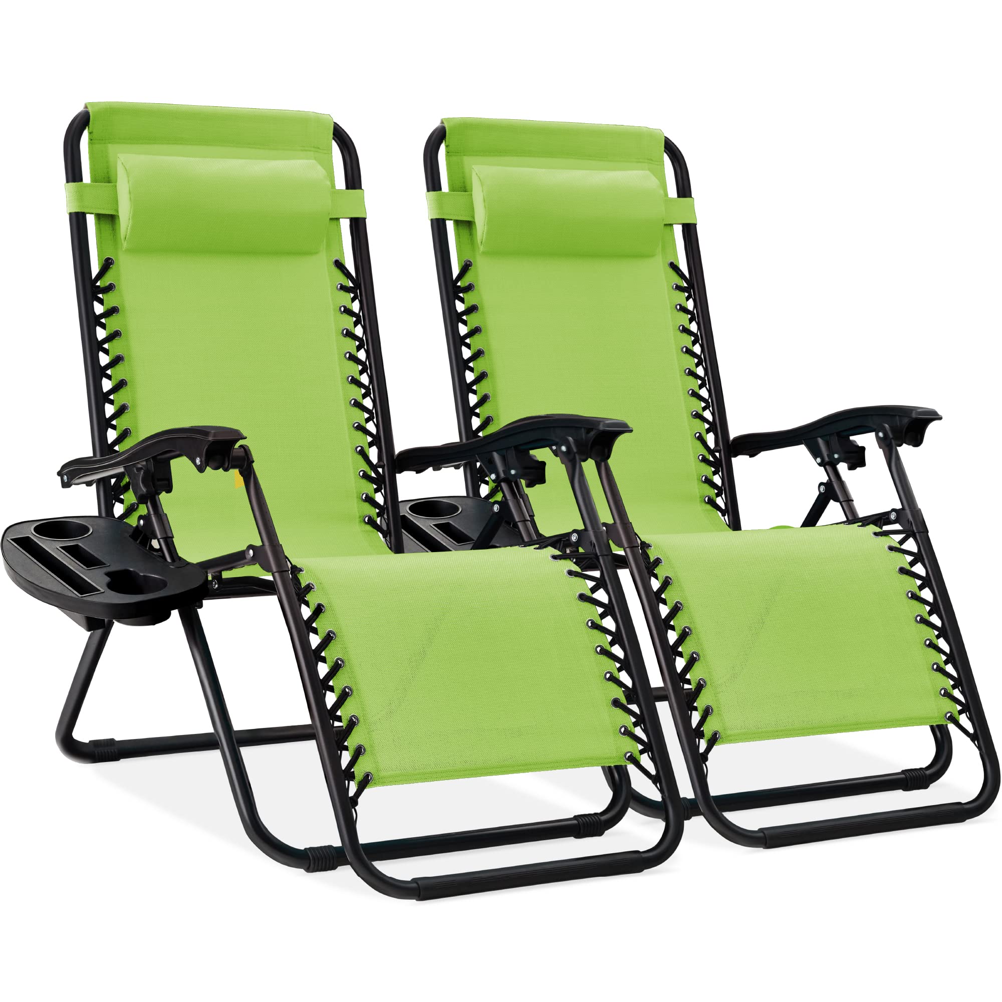 Best Choice Products Set of 2 Adjustable Steel Mesh Zero Gravity Lounge Chair Recliners w/Pillows and Cup Holder Trays - Black