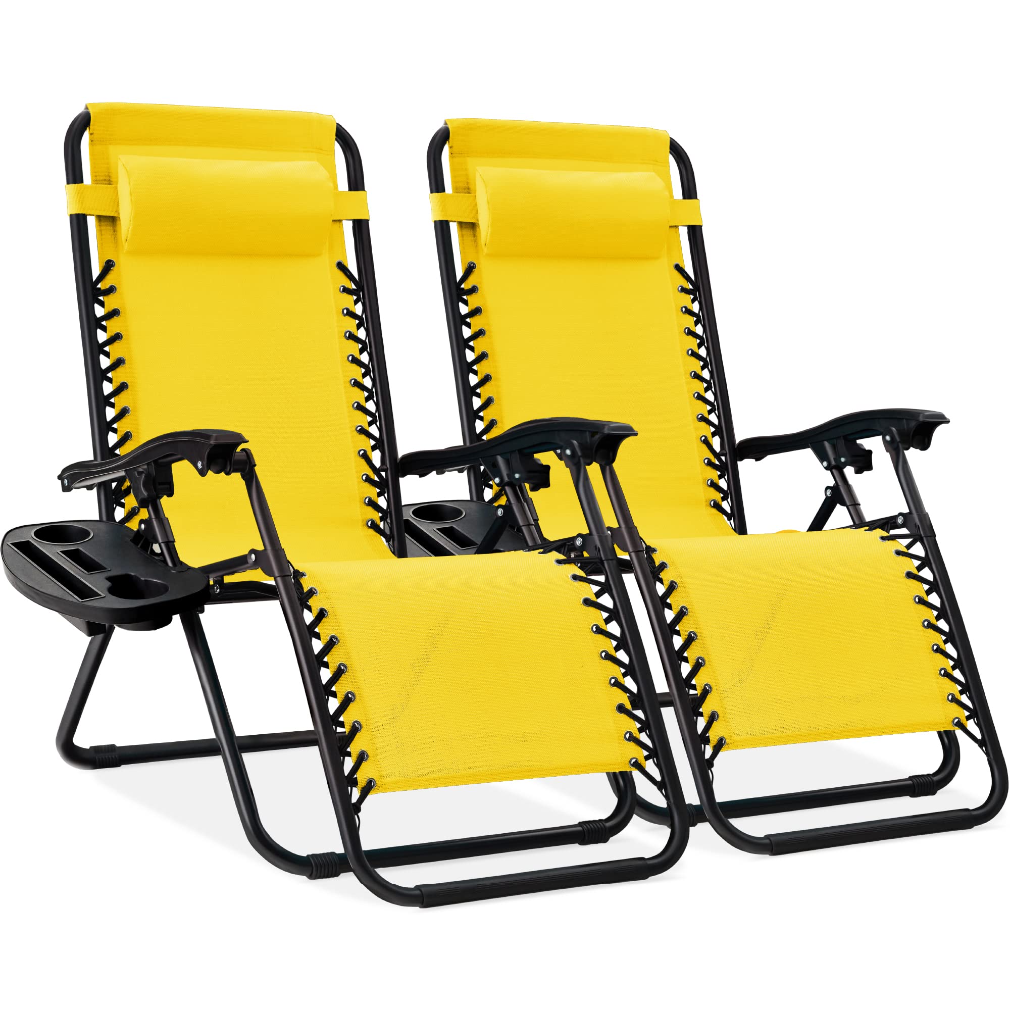 Best Choice Products Set of 2 Adjustable Steel Mesh Zero Gravity Lounge Chair Recliners w/Pillows and Cup Holder Trays - Gray
