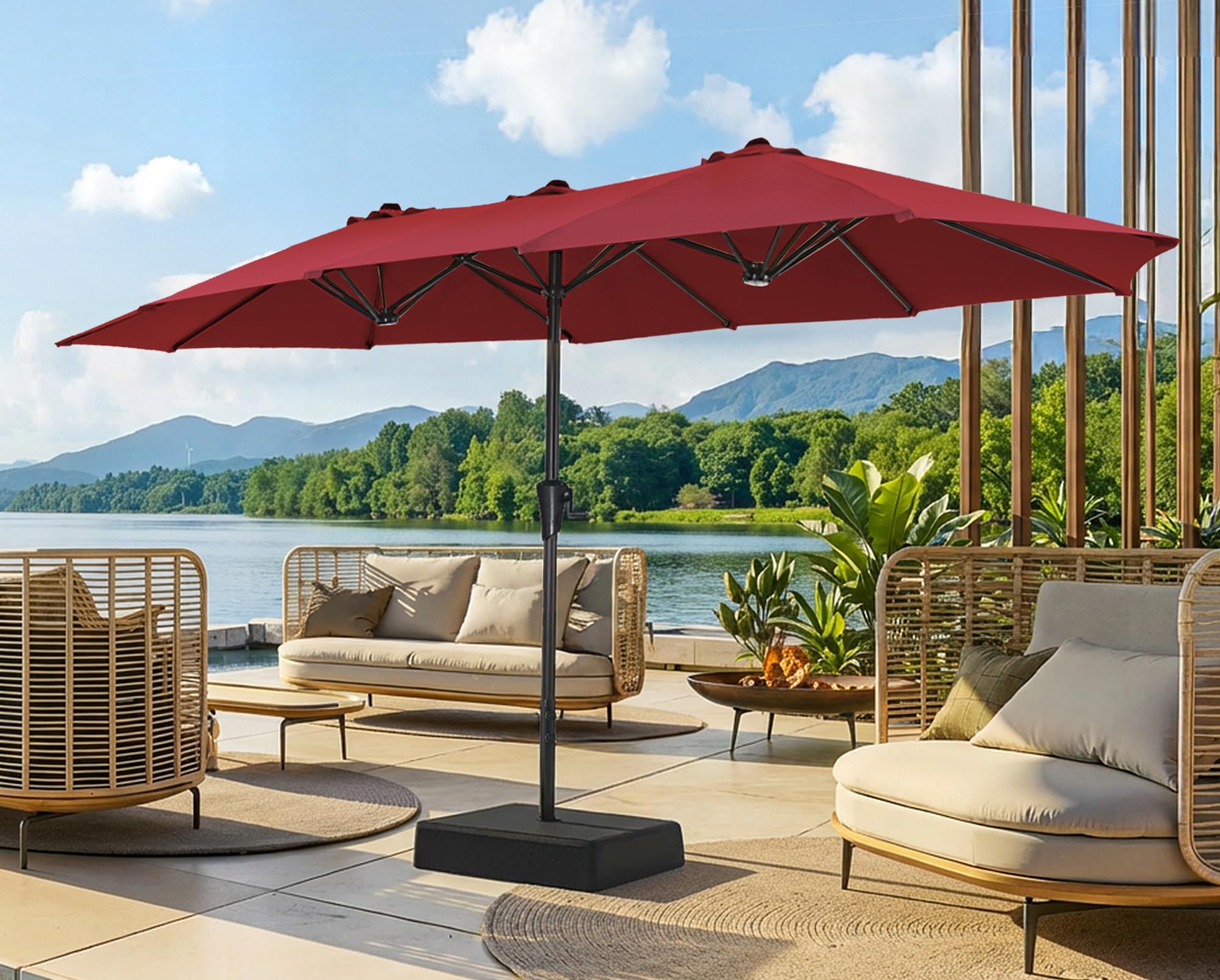 SUPERJARE 13FT Outdoor Patio Umbrella with Base Included, Double Sided Pool Umbrellas with Fade Resistant Canopy, Large Table Umbrella for Deck, Market, Backyard - Beige