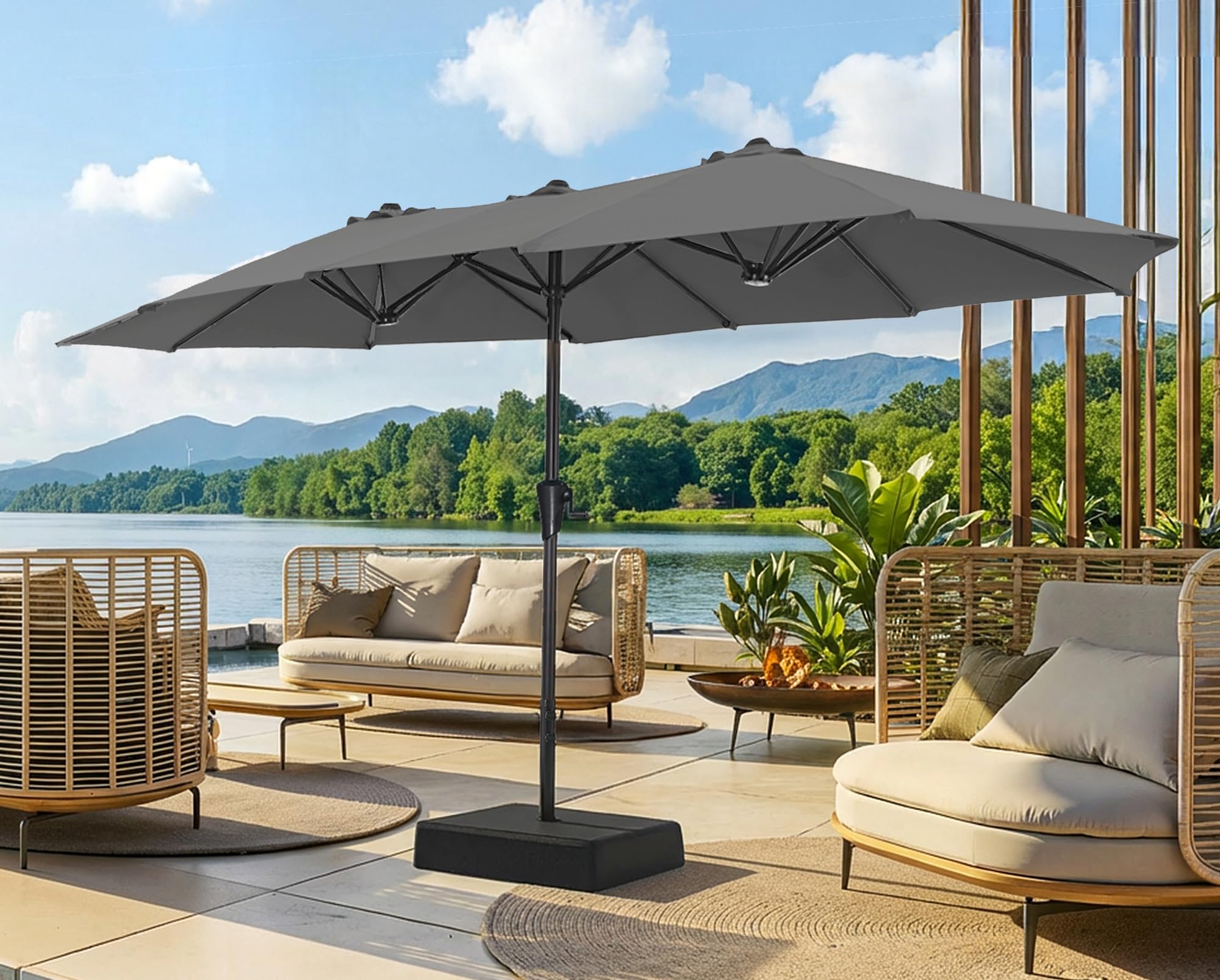 SUPERJARE 13FT Outdoor Patio Umbrella with Base Included, Double Sided Pool Umbrellas with Fade Resistant Canopy, Large Table Umbrella for Deck, Market, Backyard - Beige
