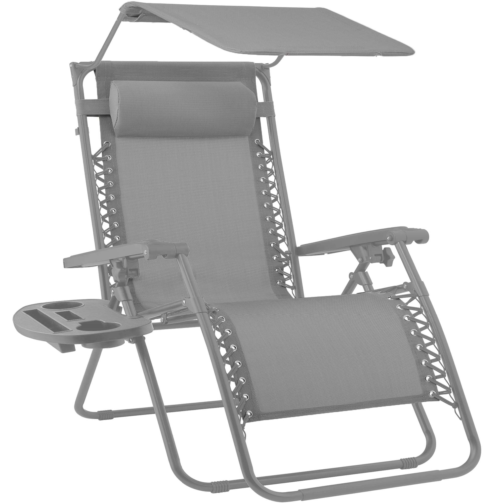 Best Choice Products Folding Zero Gravity Outdoor Recliner Patio Lounge Chair w/Adjustable Canopy Shade, Headrest, Side Accessory Tray, Textilene Mesh - Beige