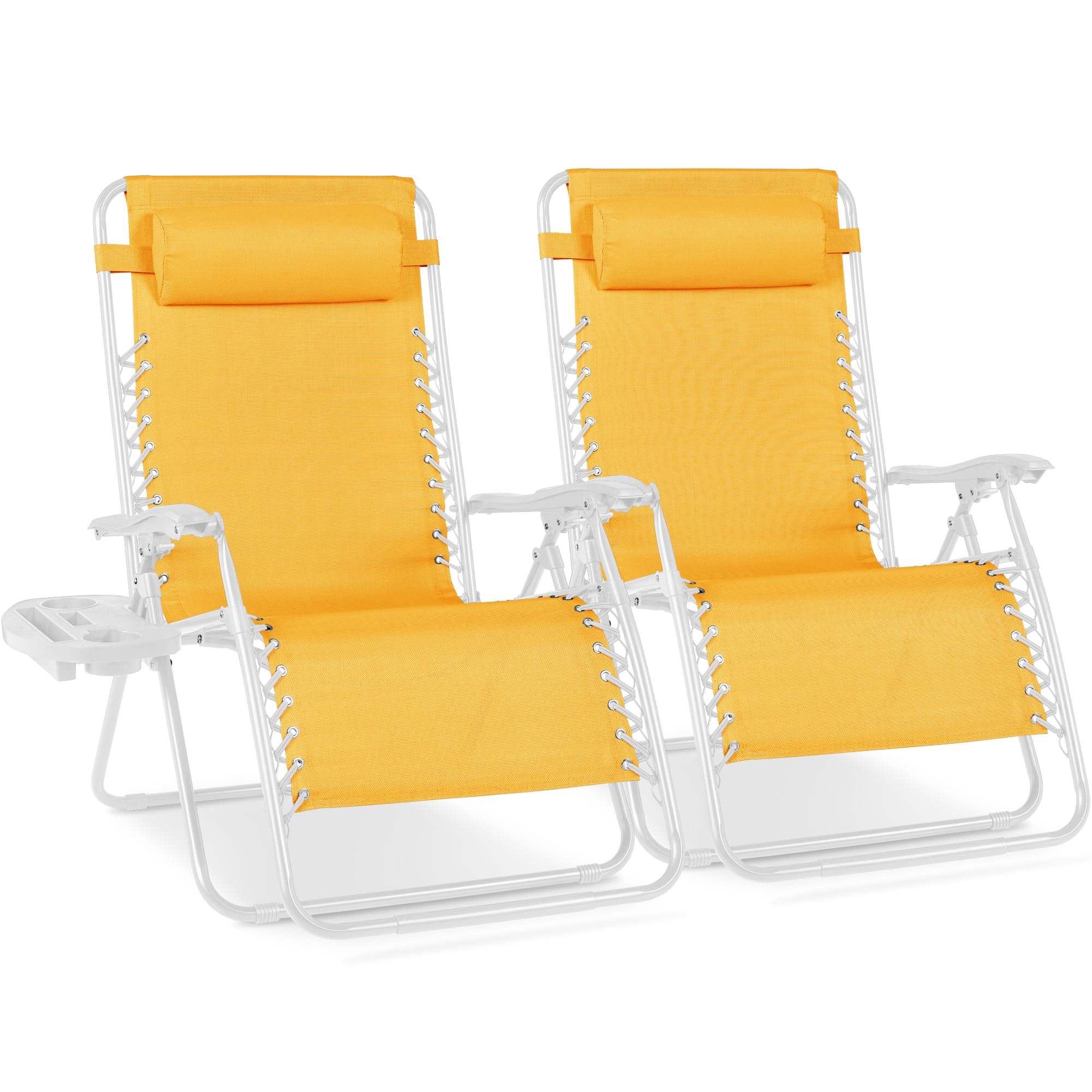 Best Choice Products Set of 2 Adjustable Steel Mesh Zero Gravity Lounge Chair Recliners w/Pillows and Cup Holder Trays - Gray