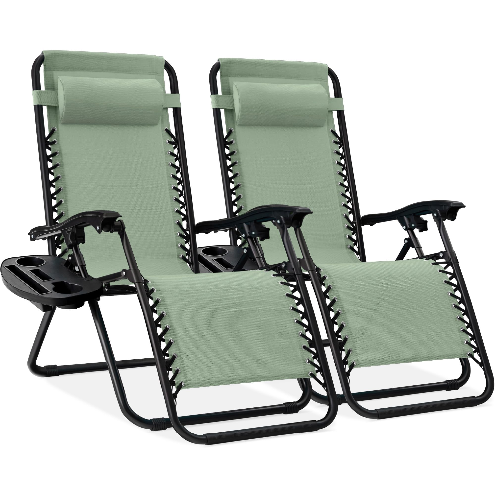 Best Choice Products Set of 2 Adjustable Steel Mesh Zero Gravity Lounge Chair Recliners w/Pillows and Cup Holder Trays - Gray