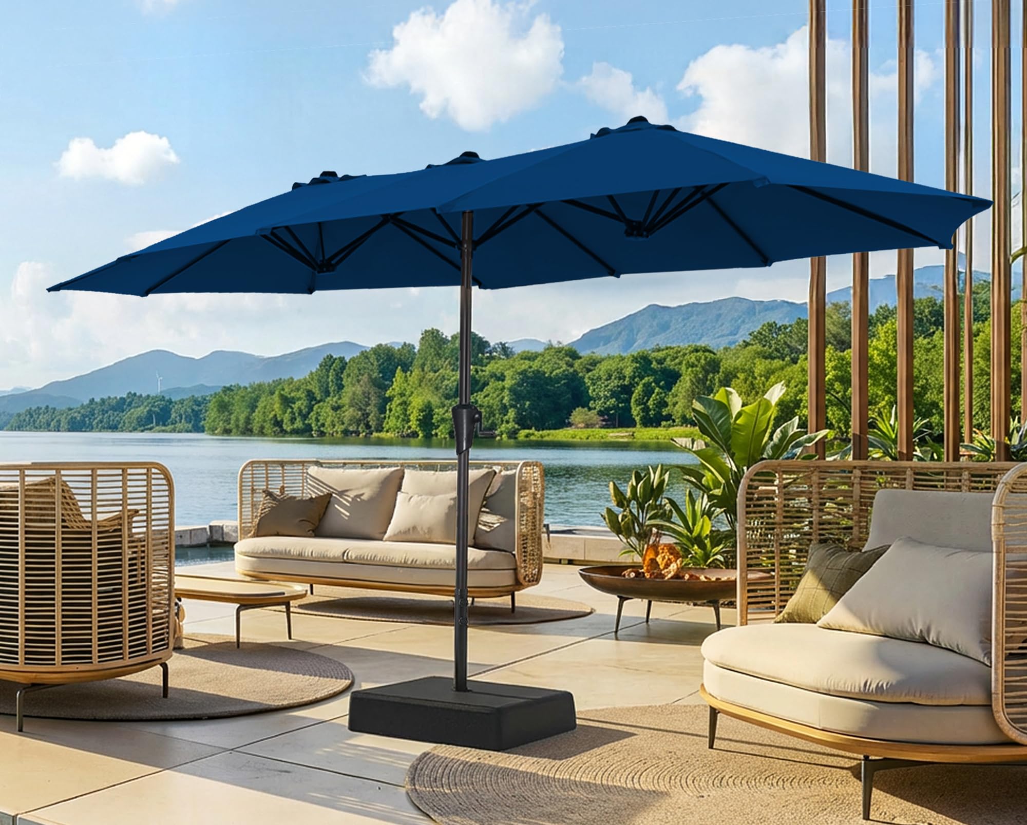 SUPERJARE 13FT Outdoor Patio Umbrella with Base Included, Double Sided Pool Umbrellas with Fade Resistant Canopy, Large Table Umbrella for Deck, Market, Backyard - Beige