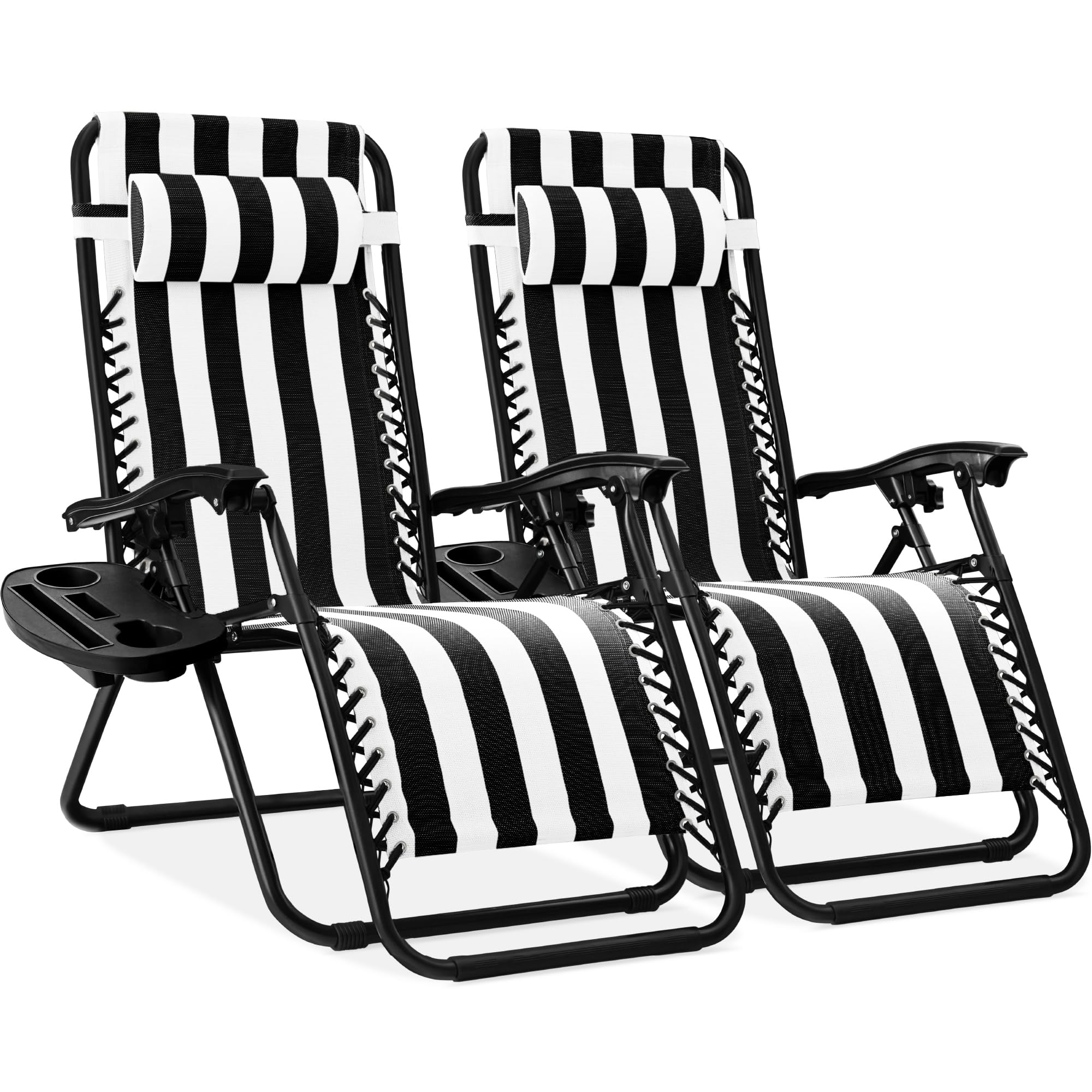 Best Choice Products Set of 2 Adjustable Steel Mesh Zero Gravity Lounge Chair Recliners w/Pillows and Cup Holder Trays - Gray