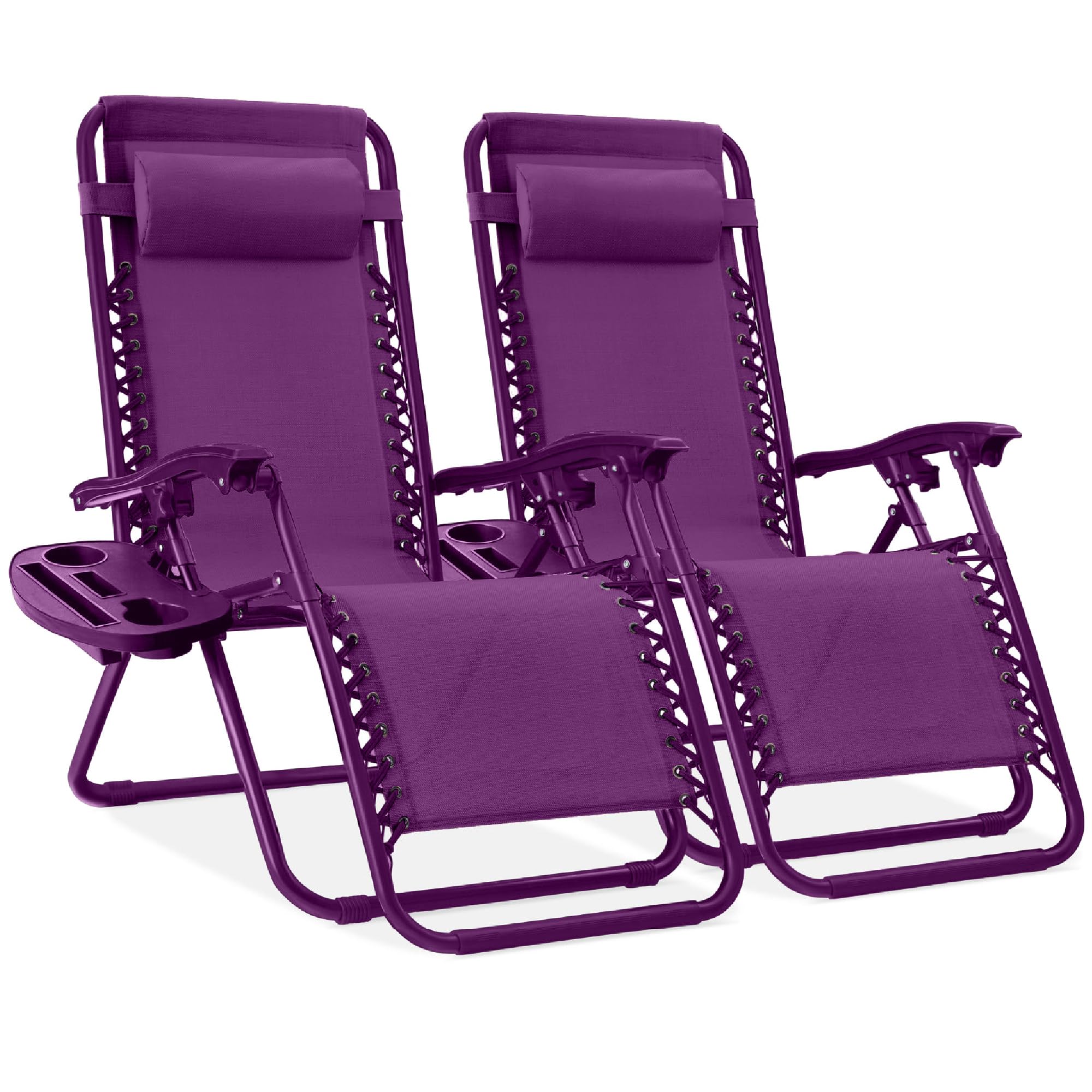 Best Choice Products Set of 2 Adjustable Steel Mesh Zero Gravity Lounge Chair Recliners w/Pillows and Cup Holder Trays - Black