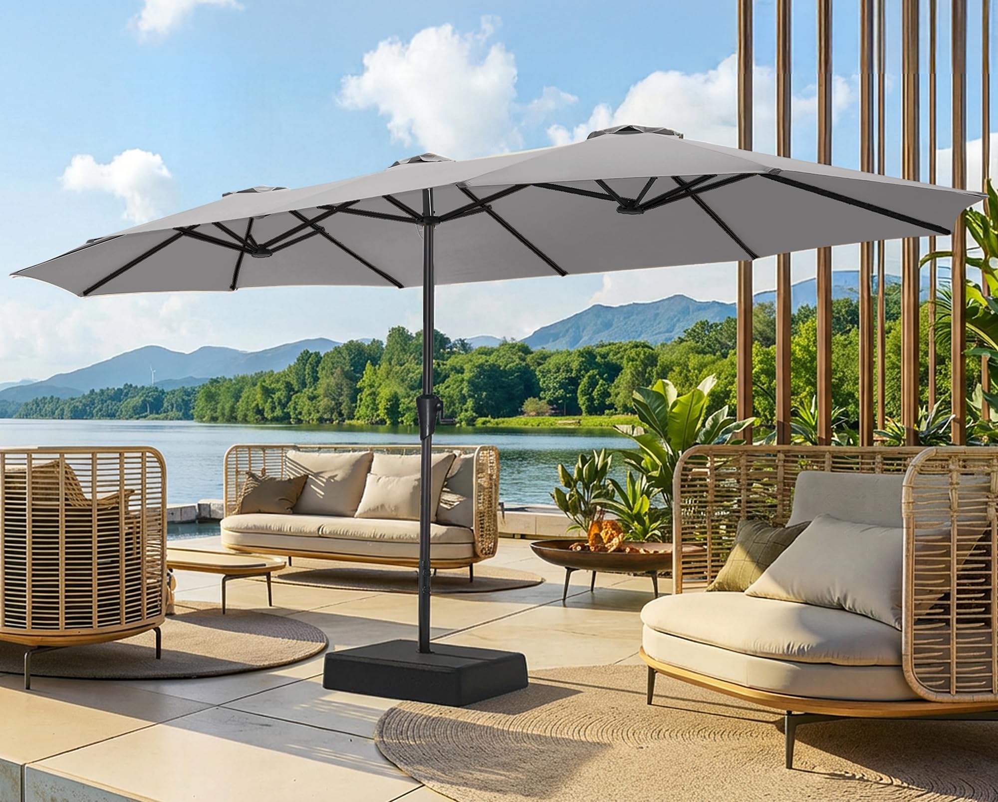 SUPERJARE 13FT Outdoor Patio Umbrella with Base Included, Double Sided Pool Umbrellas with Fade Resistant Canopy, Large Table Umbrella for Deck, Market, Backyard - Beige