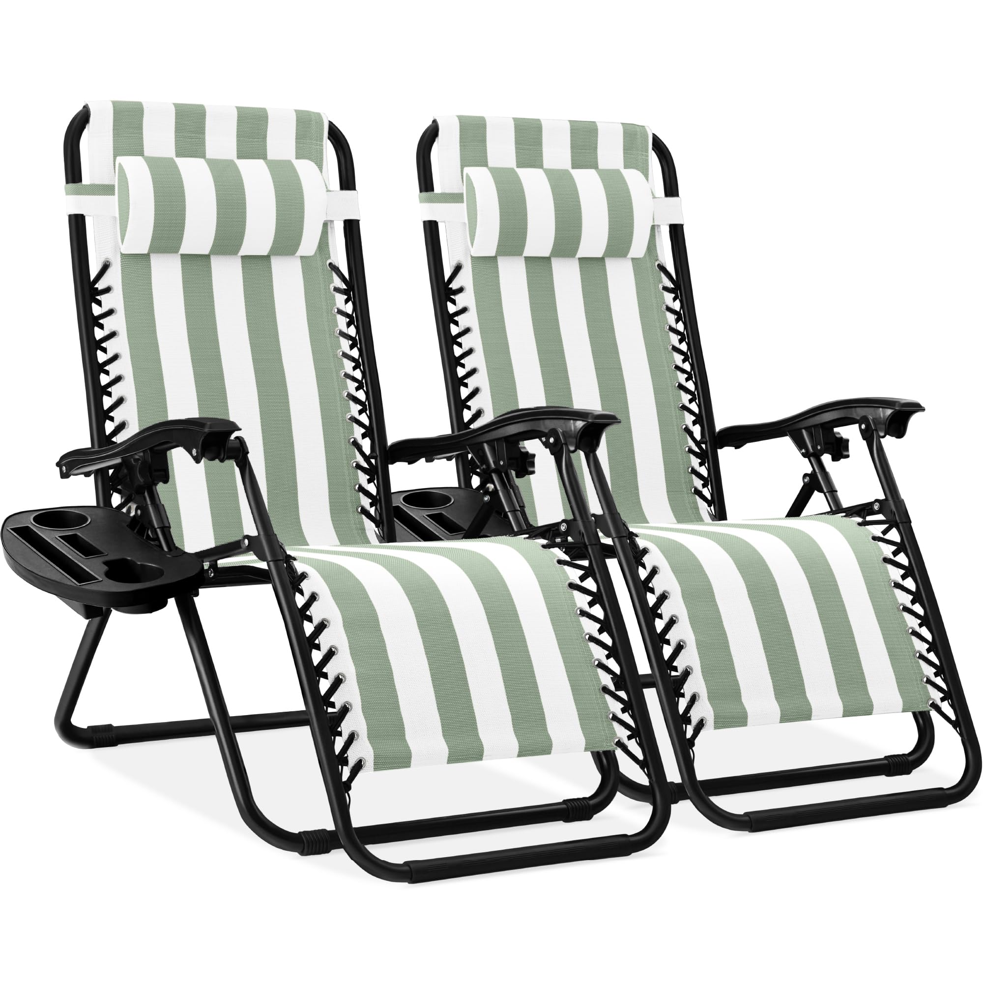 Best Choice Products Set of 2 Adjustable Steel Mesh Zero Gravity Lounge Chair Recliners w/Pillows and Cup Holder Trays - Gray