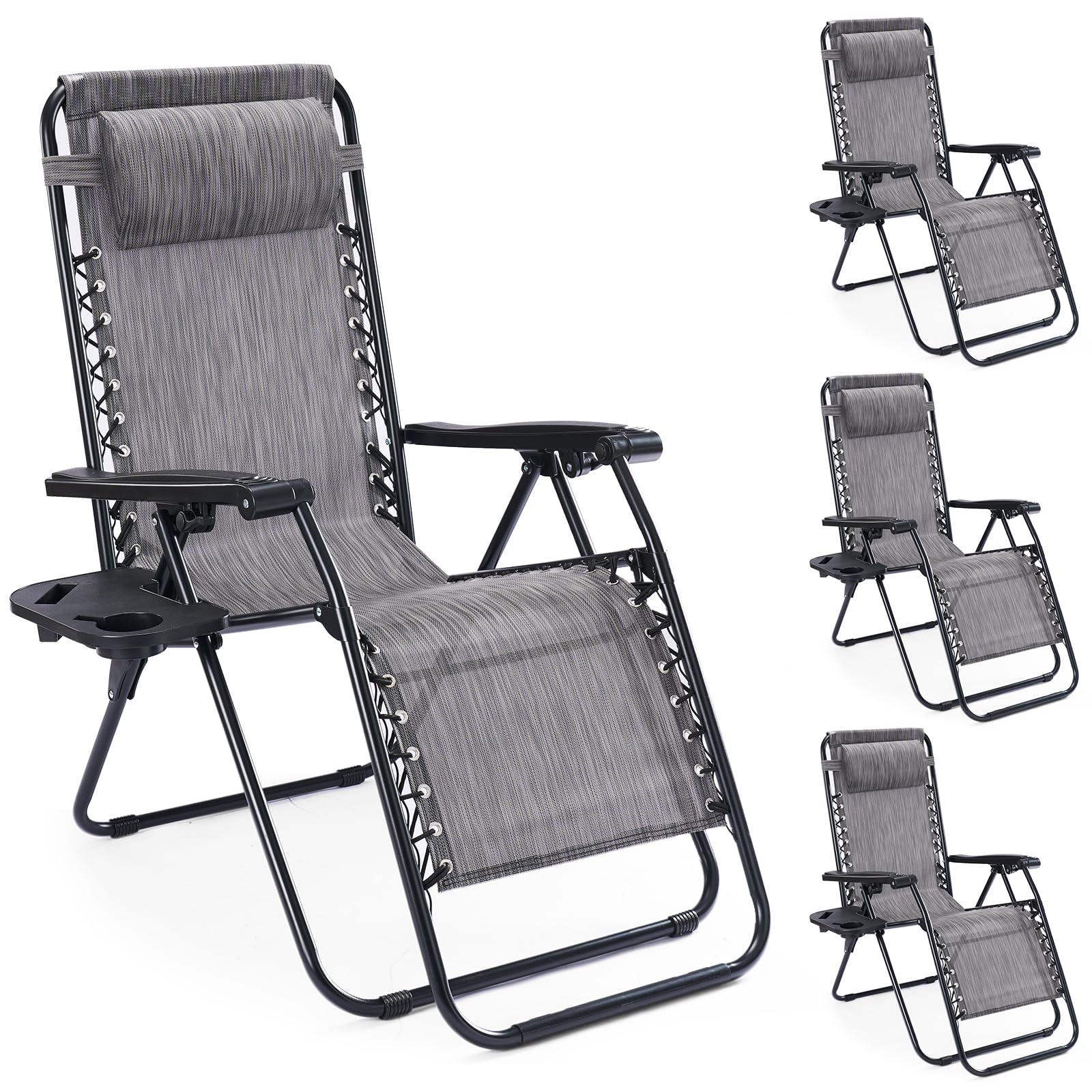 NEWBULIG Zero Gravity Chair Set of 2, Lounge Chair Folding Portable Adjustable Camping Reclining Chairs with Adjustable Pollow, Mesh Back, Cup Holder Trays Lawn Patio Chair for Pool Beach - Blue
