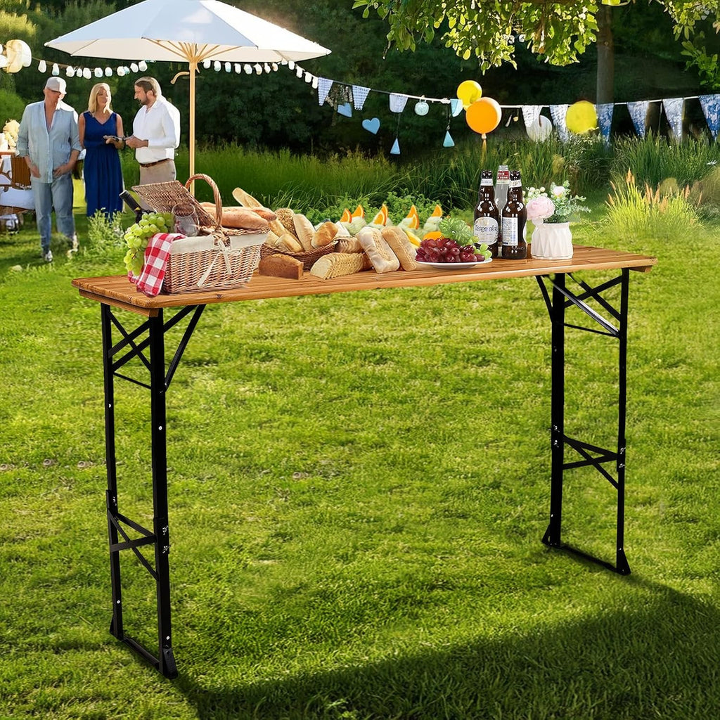 VINGLI 67 Inch Wooden Folding Picnic Table, Picnic Beer Table with Umbrella Hole, Adjustable Heights (29.5" Sitting & 41.5" Standing) – Perfect for Picnics, BBQs, Parties, Bars, and Camping