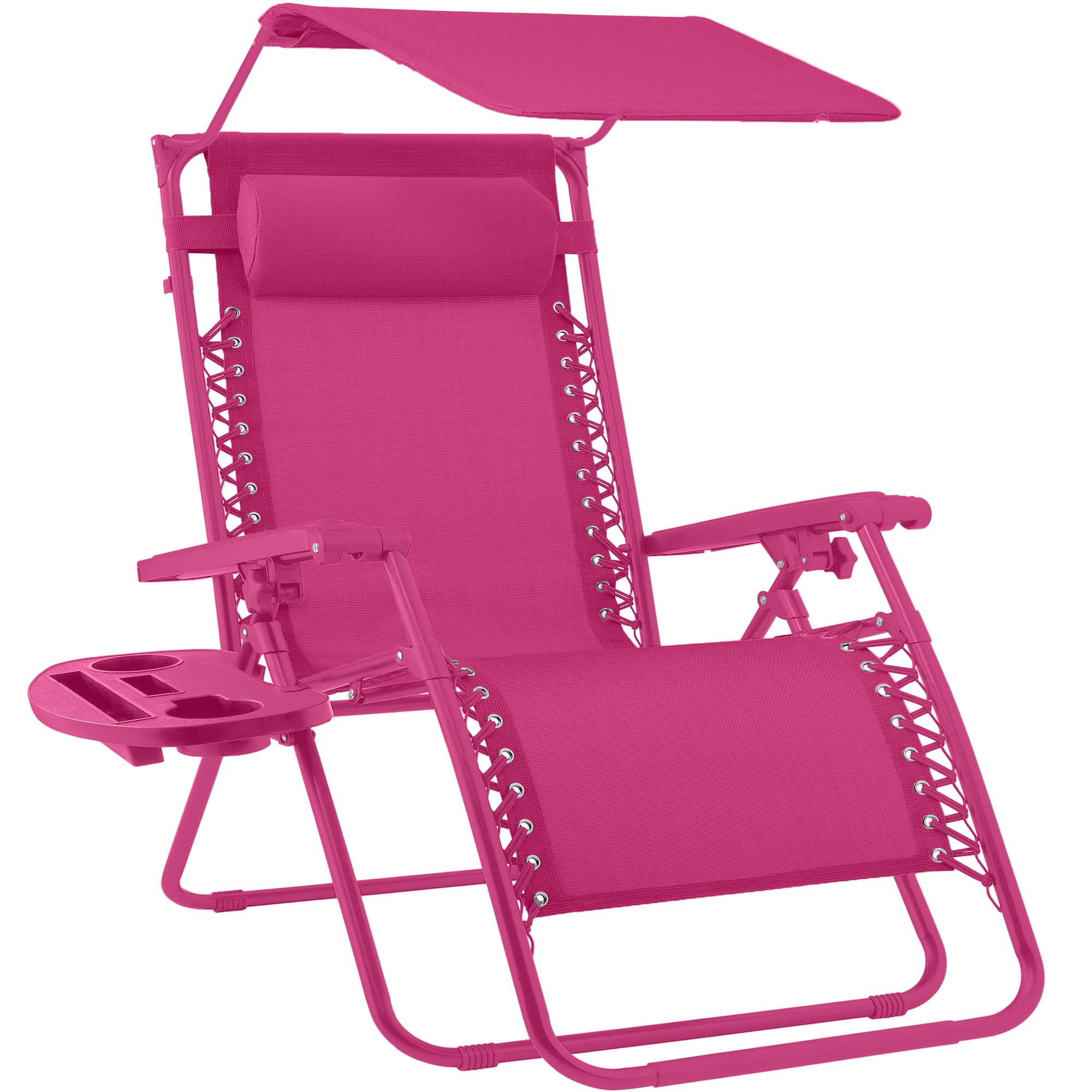 Best Choice Products Folding Zero Gravity Outdoor Recliner Patio Lounge Chair w/Adjustable Canopy Shade, Headrest, Side Accessory Tray, Textilene Mesh - Beige