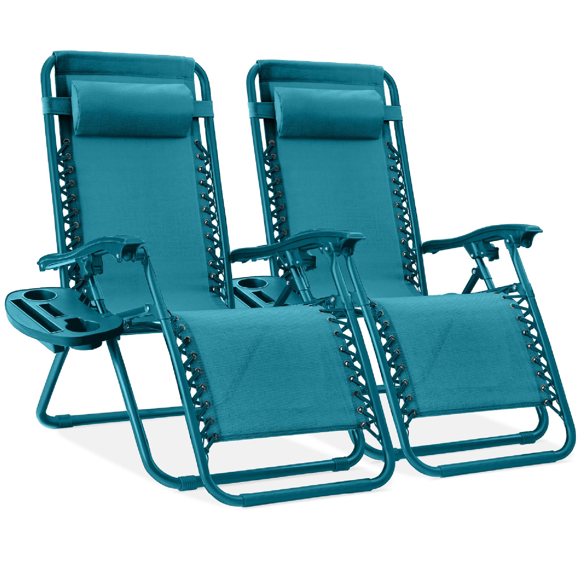 Best Choice Products Set of 2 Adjustable Steel Mesh Zero Gravity Lounge Chair Recliners w/Pillows and Cup Holder Trays - Gray