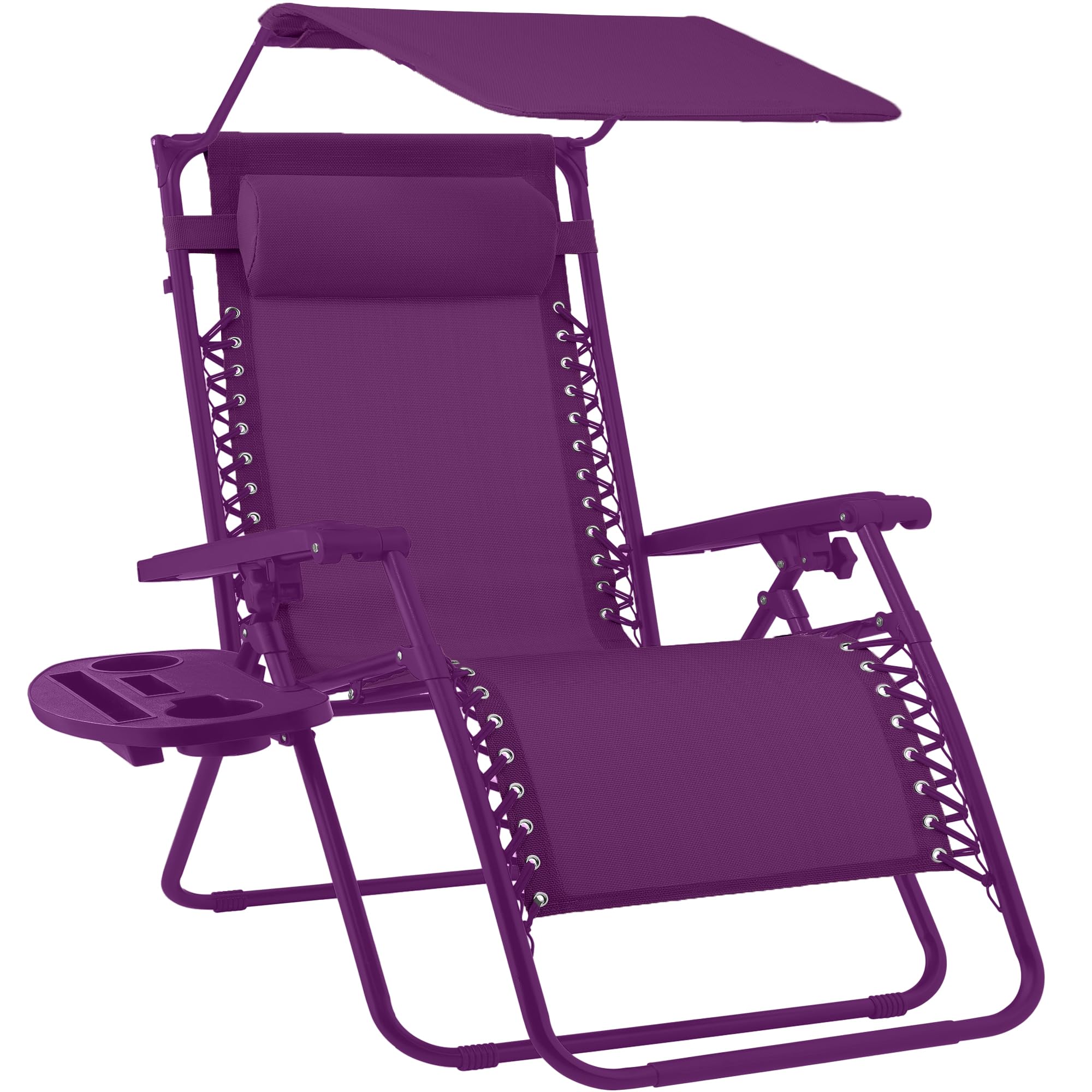 Best Choice Products Folding Zero Gravity Outdoor Recliner Patio Lounge Chair w/Adjustable Canopy Shade, Headrest, Side Accessory Tray, Textilene Mesh - Beige