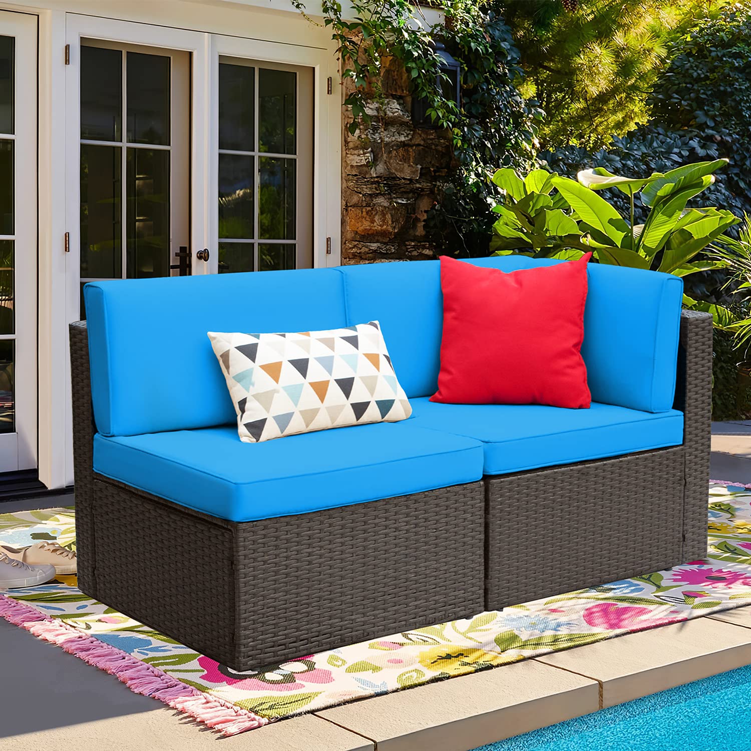 Devoko 5 Pieces Patio Furniture Sets All Weather Outdoor Sectional Patio Sofa Manual Weaving Wicker Rattan Patio Seating Sofas with Cushion and Glass Table (Beige)