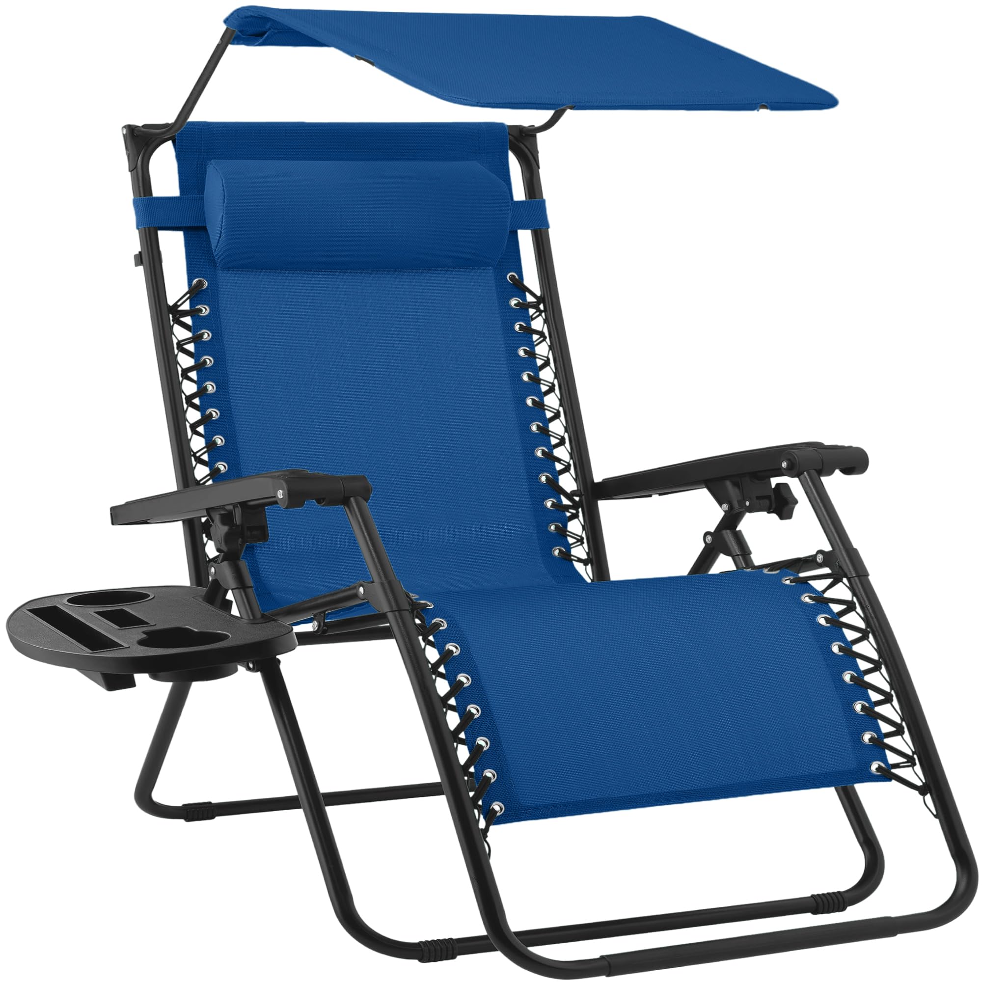 Best Choice Products Folding Zero Gravity Outdoor Recliner Patio Lounge Chair w/Adjustable Canopy Shade, Headrest, Side Accessory Tray, Textilene Mesh - Beige