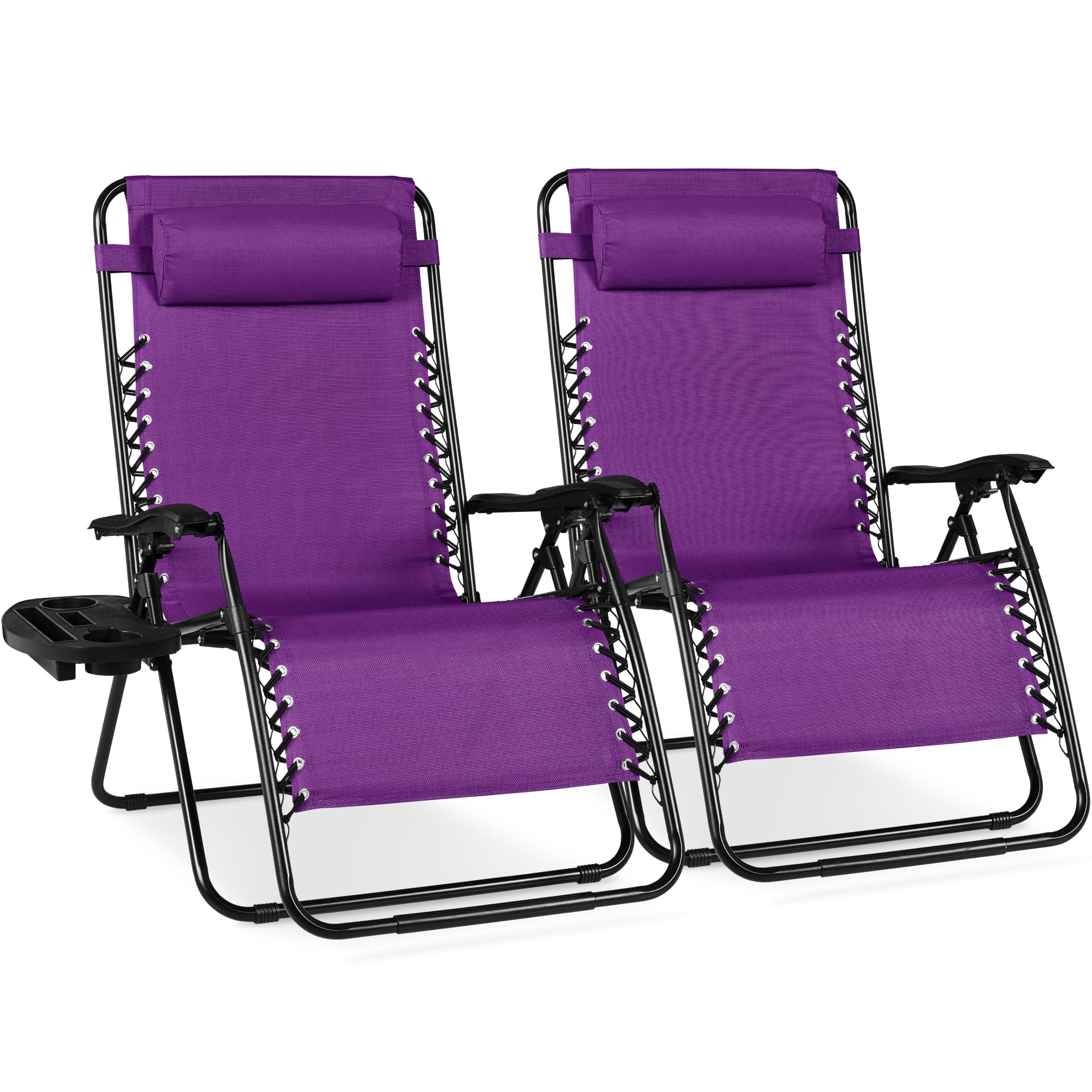 Best Choice Products Set of 2 Adjustable Steel Mesh Zero Gravity Lounge Chair Recliners w/Pillows and Cup Holder Trays - Gray