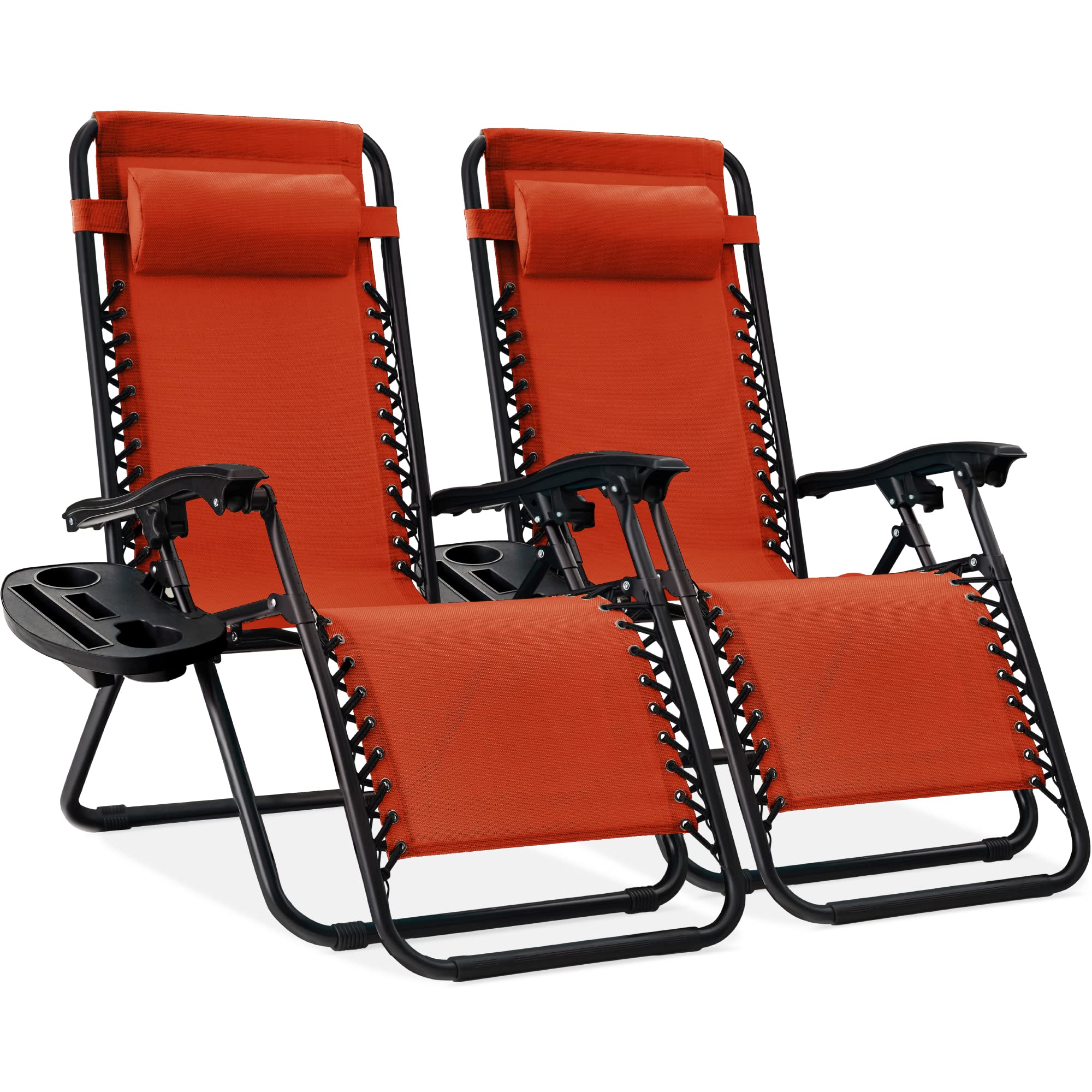 Best Choice Products Set of 2 Adjustable Steel Mesh Zero Gravity Lounge Chair Recliners w/Pillows and Cup Holder Trays - Gray