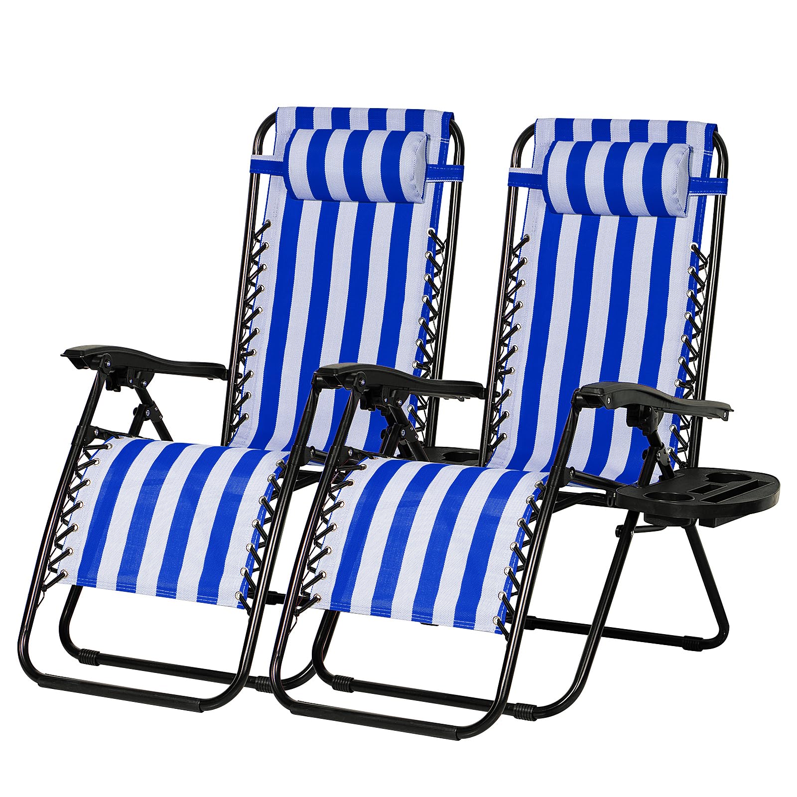 Nazhura Set of 2 Relaxing Recliners Patio Chairs Adjustable Steel Mesh Zero Gravity Lounge Chair Beach Chairs with Pillow and Cup Holder(Grey)