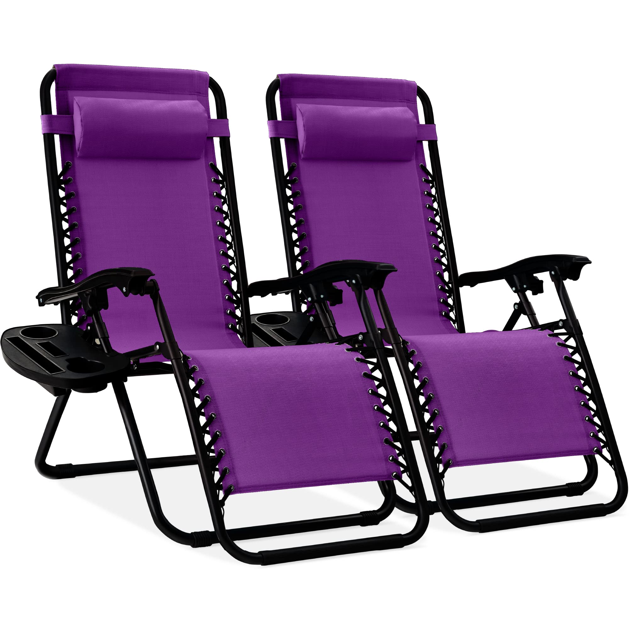 Best Choice Products Set of 2 Adjustable Steel Mesh Zero Gravity Lounge Chair Recliners w/Pillows and Cup Holder Trays - Gray