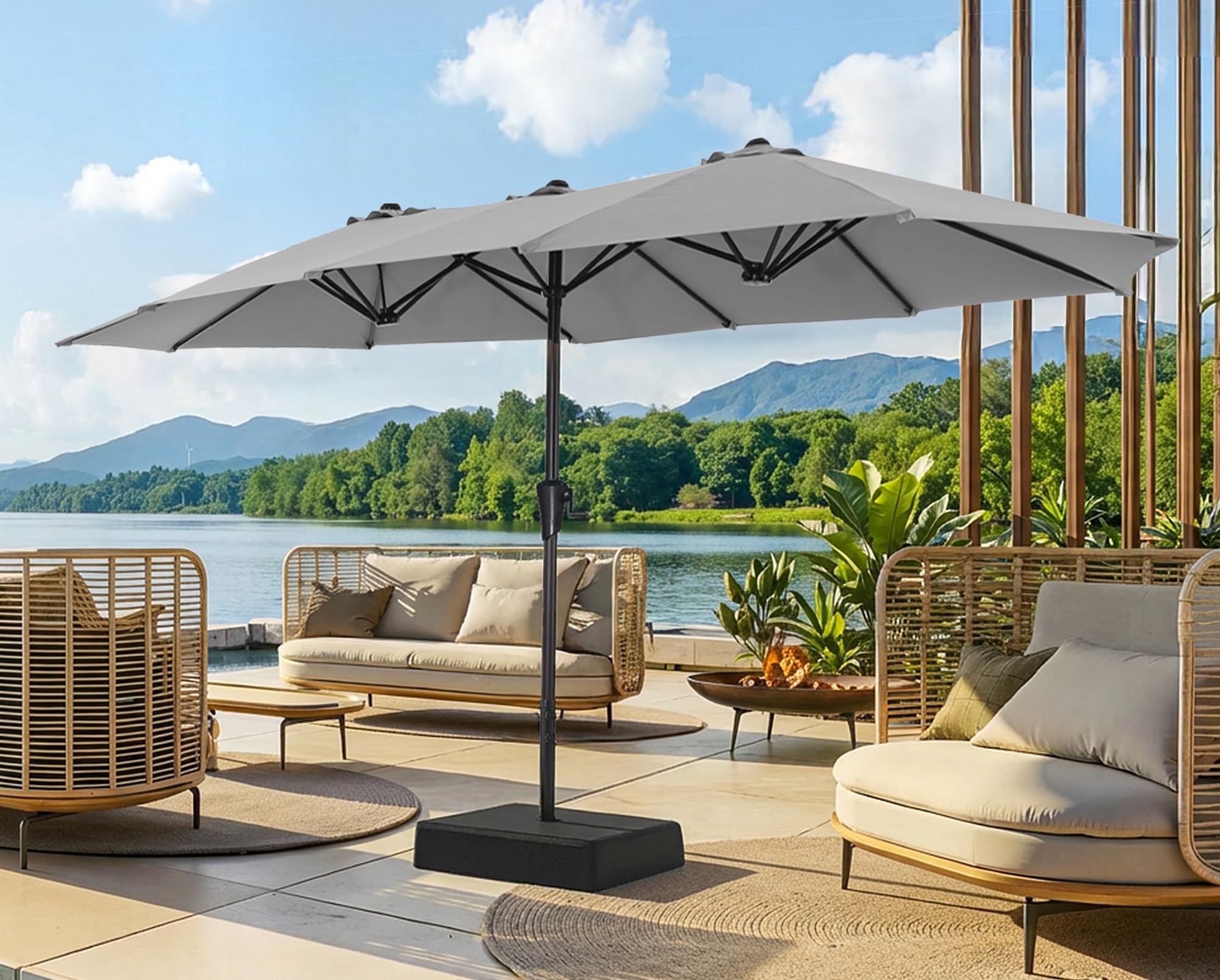 SUPERJARE 13FT Outdoor Patio Umbrella with Base Included, Double Sided Pool Umbrellas with Fade Resistant Canopy, Large Table Umbrella for Deck, Market, Backyard - Beige