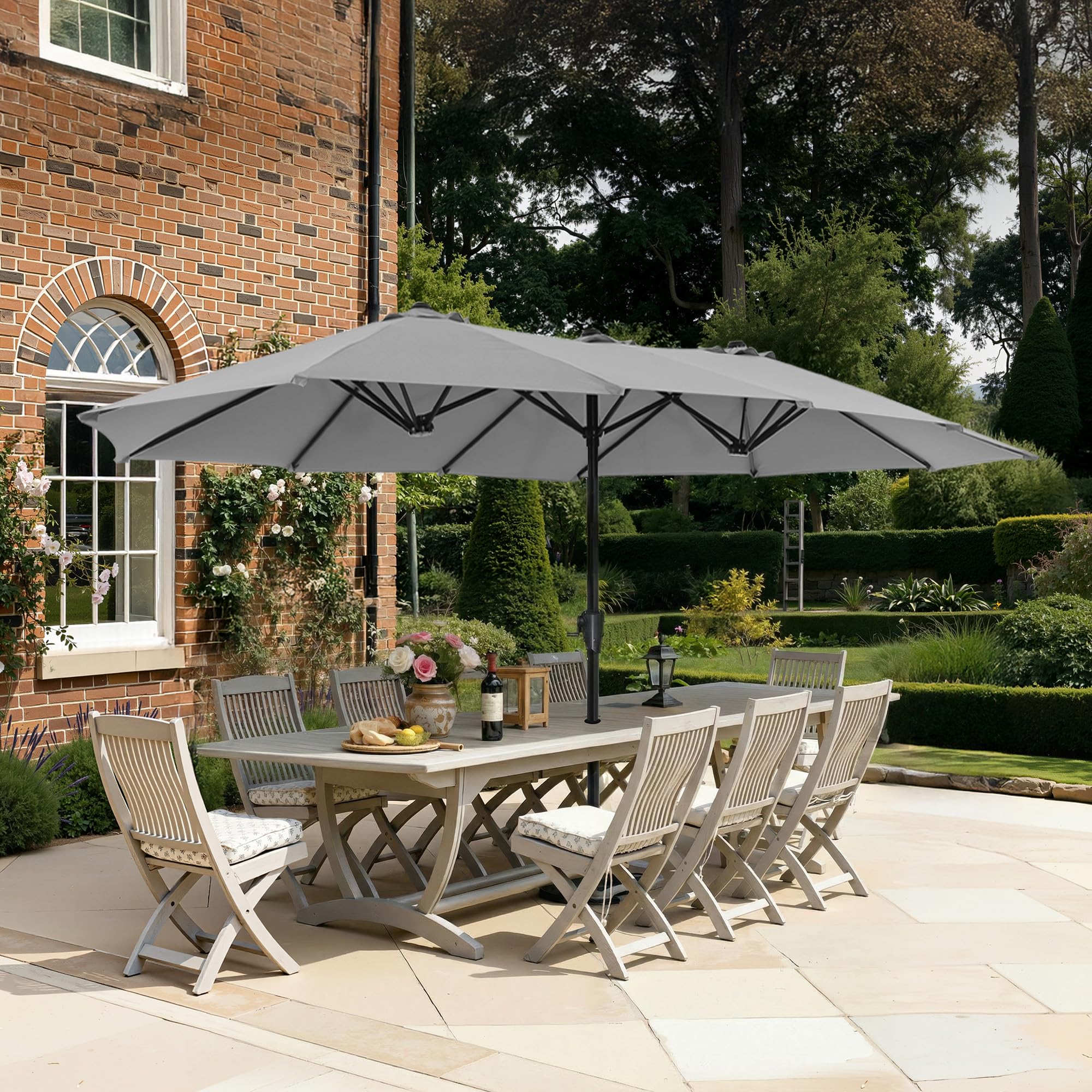 SUPERJARE 13FT Outdoor Umbrella for Patio, Double sided Pool Umbrellas with Fade Resistant Canopy, Large Table Umbrella for Deck, Market, Backyard - Beige(No Base)