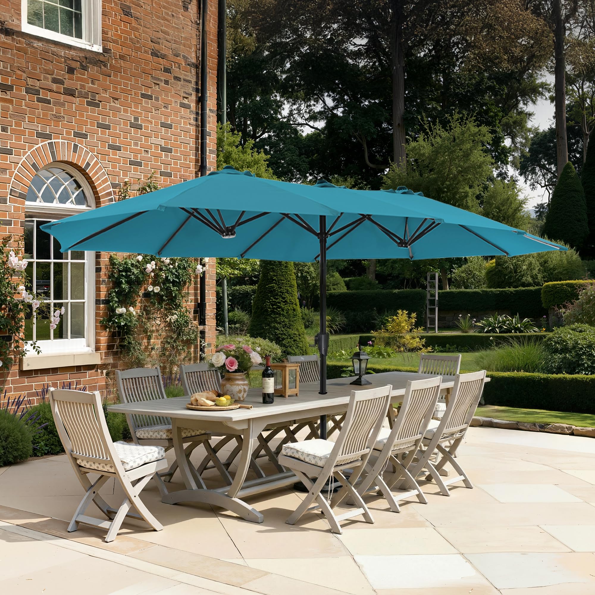 SUPERJARE 13FT Outdoor Umbrella for Patio, Double sided Pool Umbrellas with Fade Resistant Canopy, Large Table Umbrella for Deck, Market, Backyard - Beige(No Base)