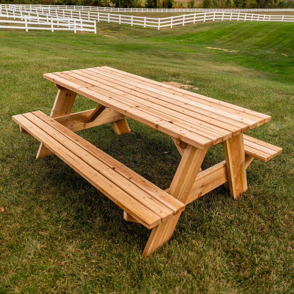 Jack and June Premium Cedar Wood Rectangular Picnic Table Easy Assembly Rounded Corners Comfortable for Kids and Adults